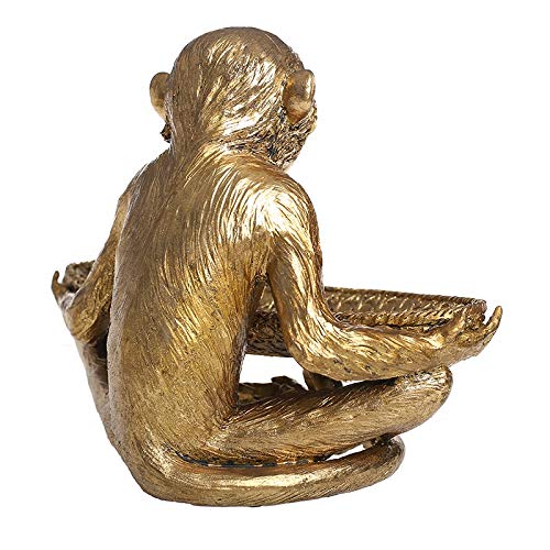 Elegant Gold-Finished Resin Monkey Statue with Woven Basket Tray - Home Decor Organizer for Potpourri, Fruits, Snacks, Keys & Jewelry | Perfect for Living Room, Bedroom & Office Decor