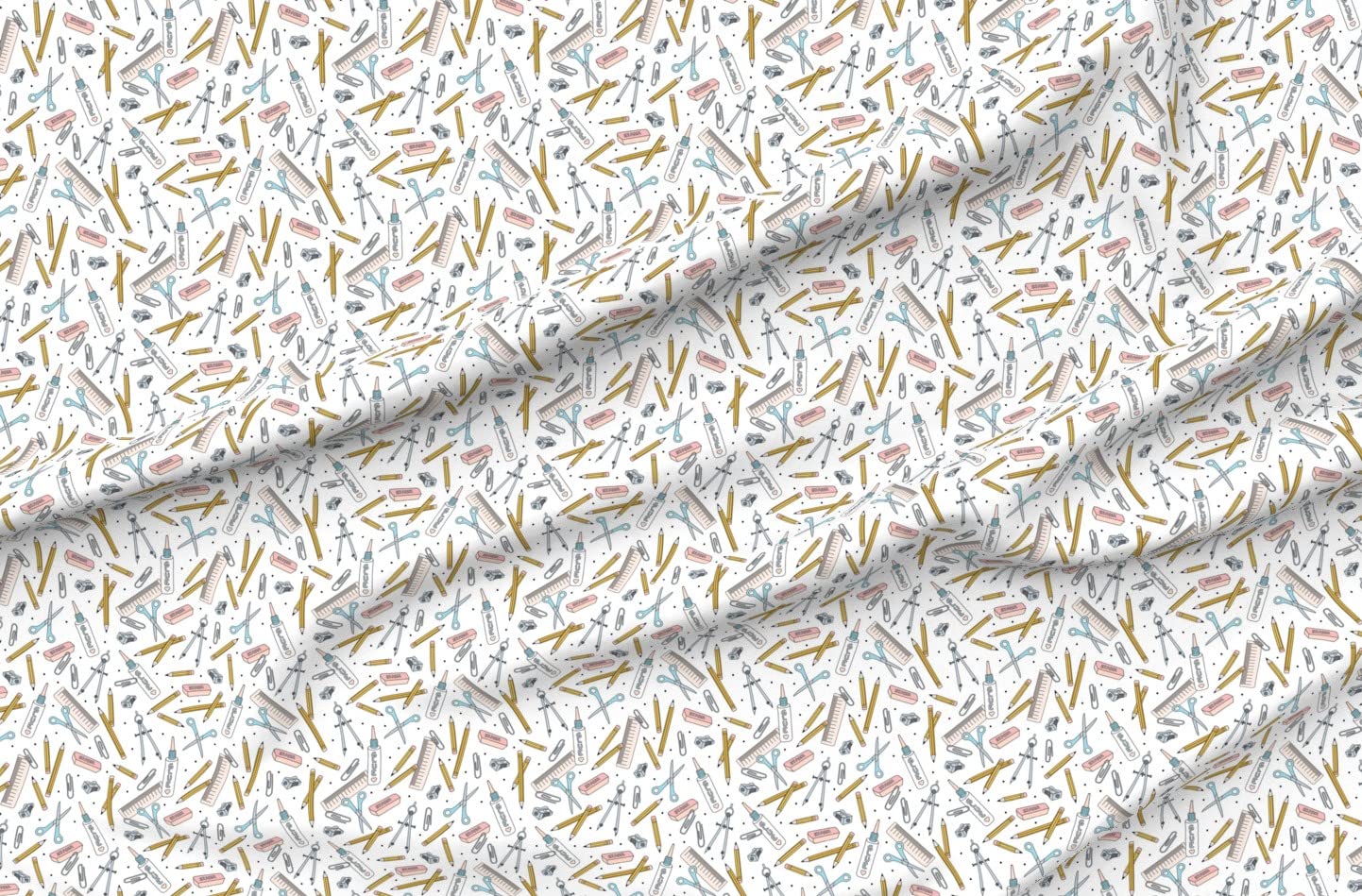 Premium Spoonflower Fabric - Back Art Math Classroom Scissors Yellow Blue Pencil Print on Soft Minky Fabric Fat Quarter - Perfect for Sewing Baby Blankets, Quilt Backing & Plush Projects | Ideal for Nursery Decor, DIY Crafts & Educational Classroom Materials
