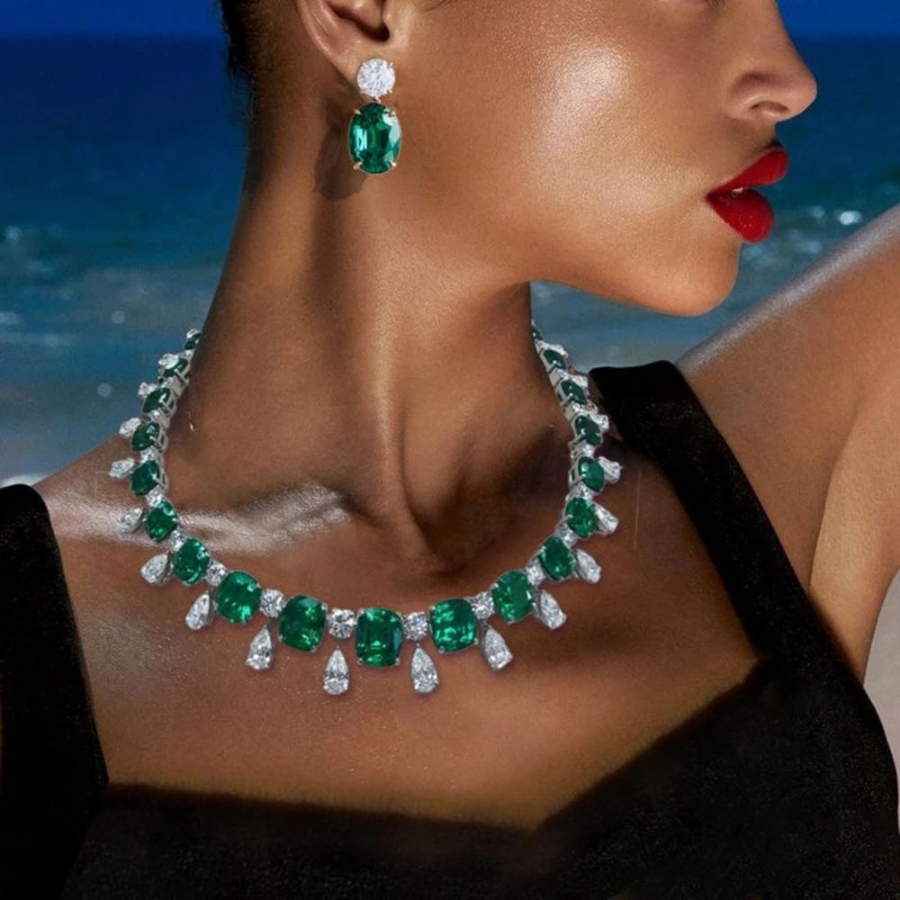 Vintage 925 Sterling Silver 17MM Emerald High Carbon Diamond Pendant Necklace - Fine Jewelry for Women, Anniversary & Birthday Gifts, Perfect for Weddings, Parties & Special Occasions