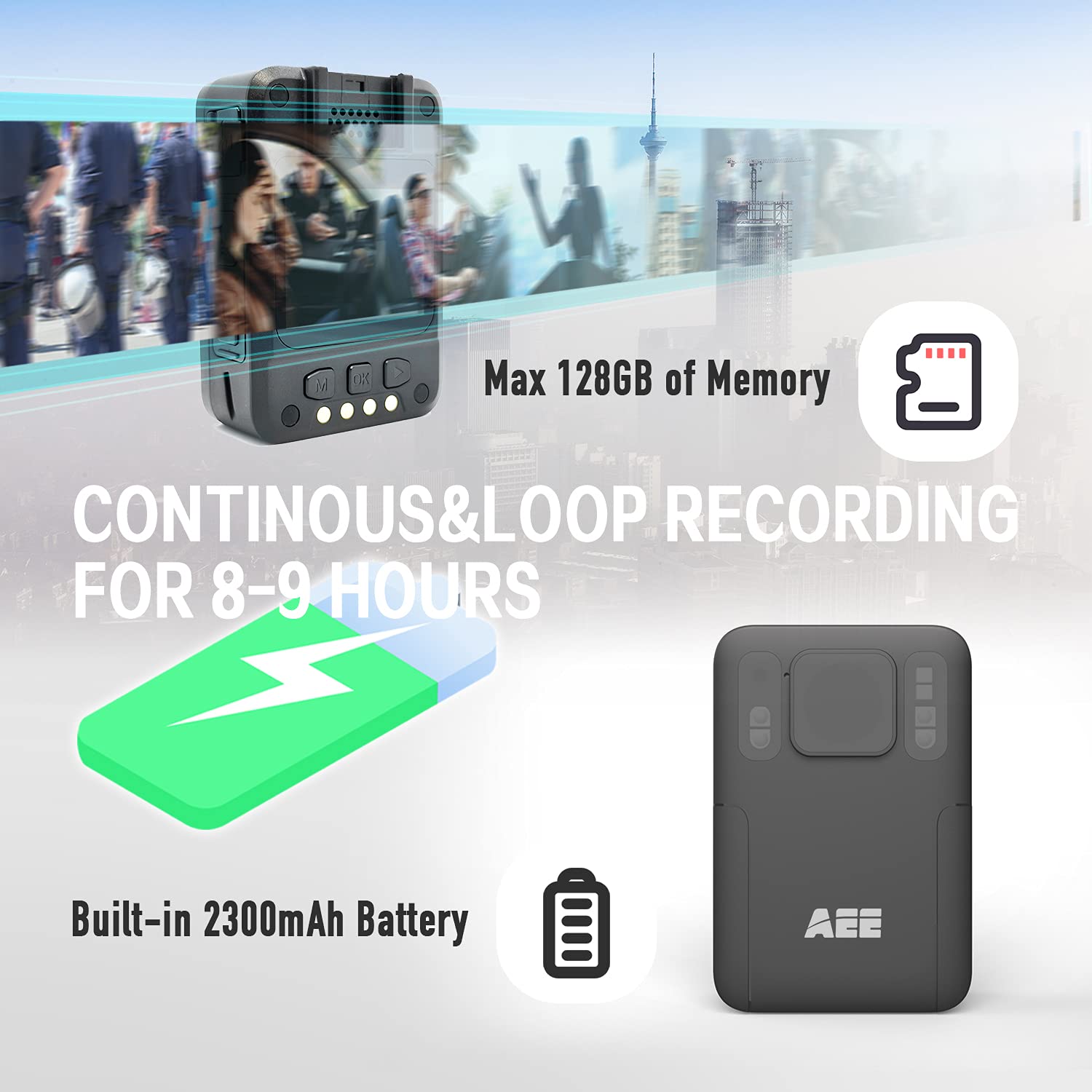 Professional M16 Body Worn Camera with Audio Recording - 1080P HD Police Body Mounted Camera, 48MP, 128GB Storage, Lightweight & Portable - Ideal for Law Enforcement, Security Guards & Night Patrols