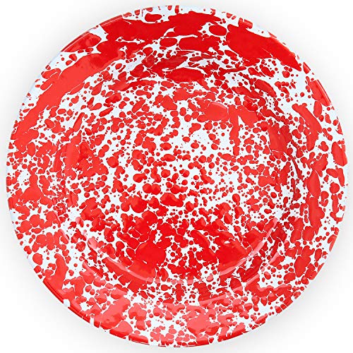 Crow Canyon Enamel Dinner Plates Set of 4 - 10.25 Inch Red Marble Design Plates for Everyday Dining, Kitchen & Dinner Party Serveware