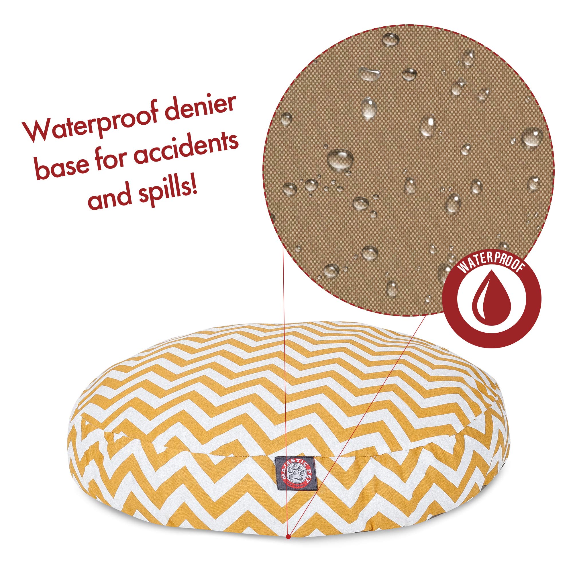 Majestic Pet Products Large Round Dog Bed - Yellow Chevron Pattern, Removable & Washable Cover for Indoor & Outdoor Use - Perfect for Living Rooms, Patios & Kennels