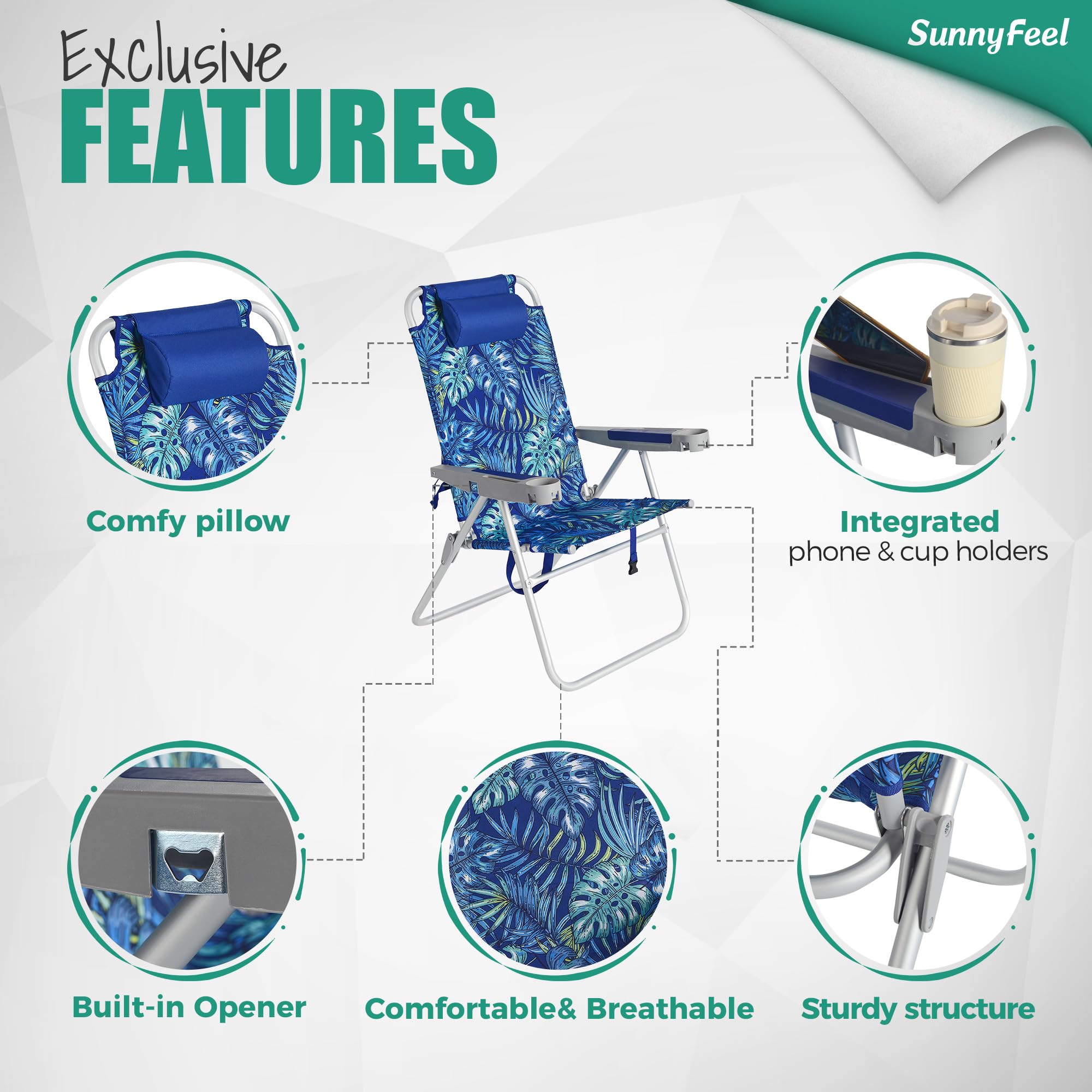 **SUNNYFEEL Oversized Tall Folding Beach Chair – Lightweight & Heavy Duty 500 lbs Capacity – 17