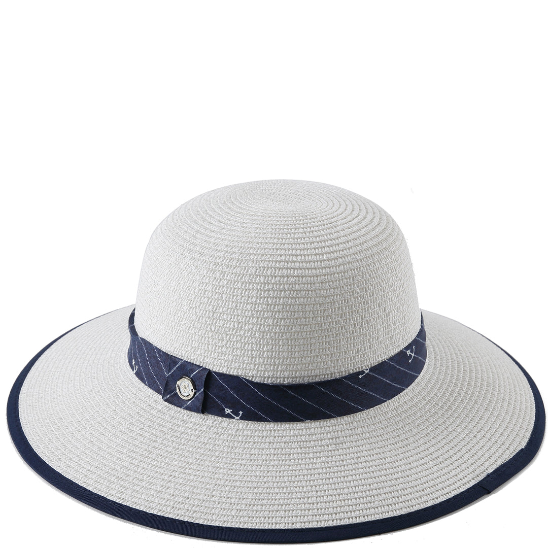 Round Marigold White Sun Hat for Women - Summer Beach Hat with Wide Brim for UV Protection, Outdoor Travel, Gardening, and Vacation Accessories