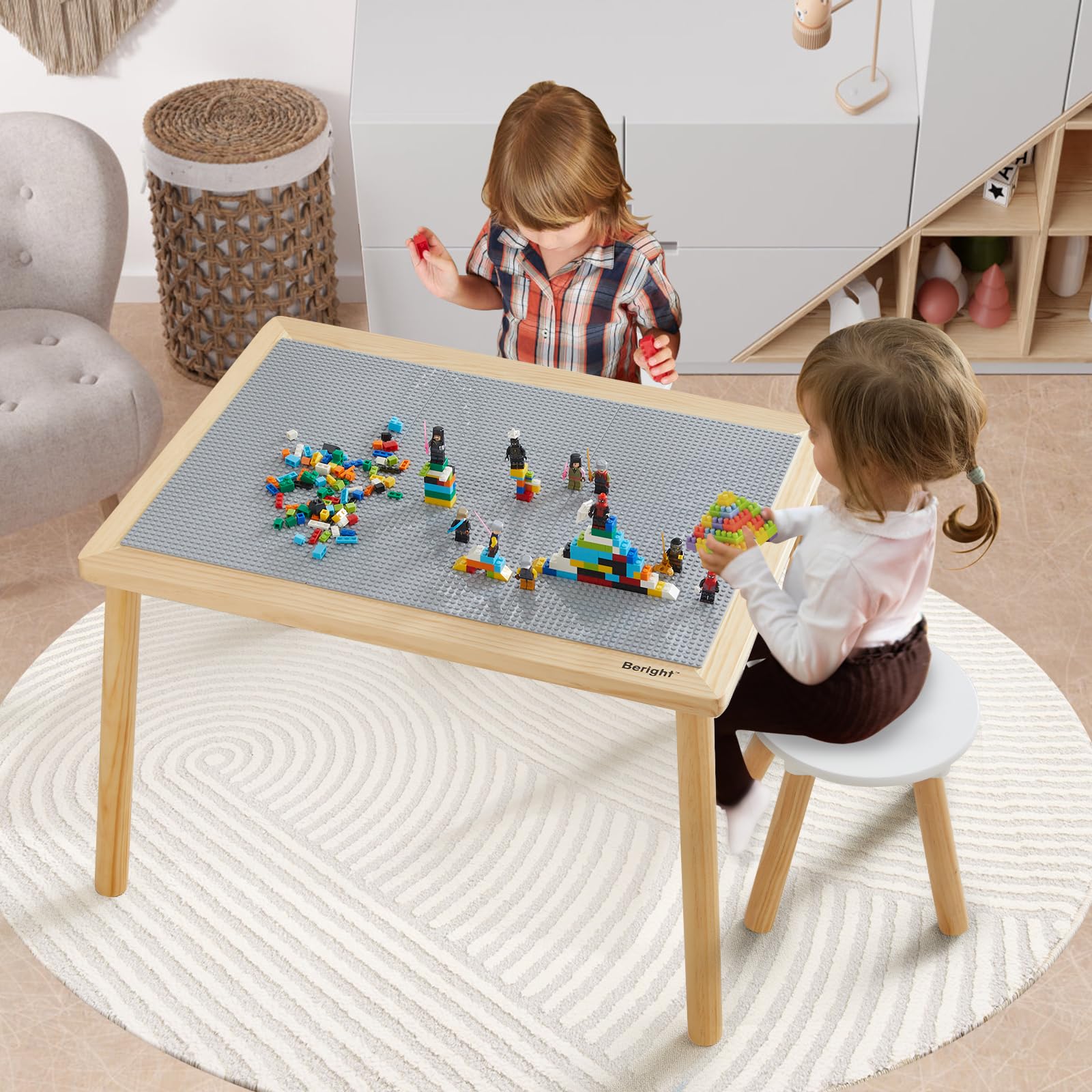 Beright Kids Activity Table with 3 Baseplates - Grey Building Block Play Table with Double-Sided Tabletop | Indoor Sensory Learning Table for Toddlers | Perfect for Preschool Playrooms, Daycare Centers & Home Use
