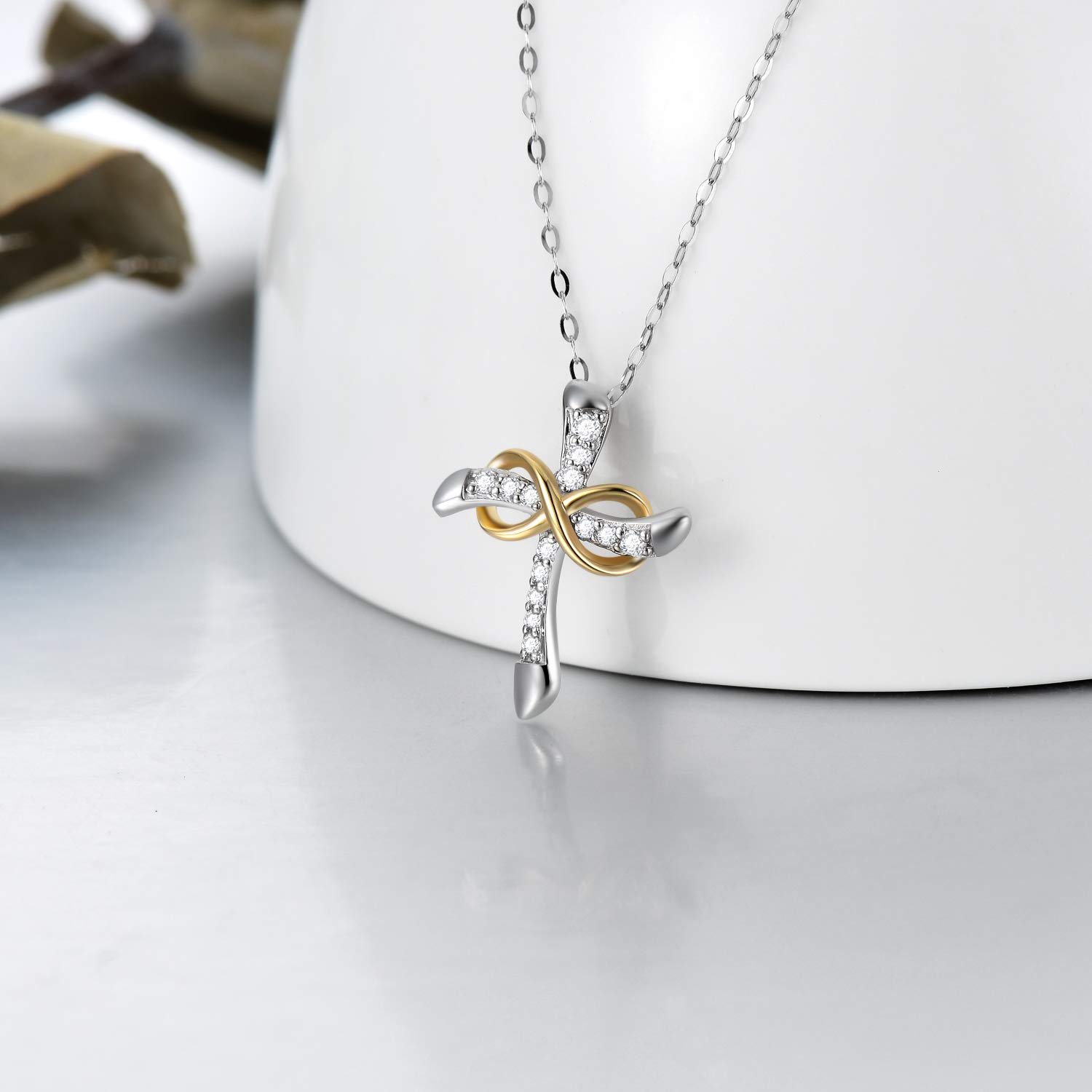 14K Gold Cross Necklace for Women - Infinity Cross Pendant with Moissanite Stones, Elegant Religious Jewelry Gift for Birthday, Christmas, Baptism & Special Occasions - Perfect for Church, Weddings & Everyday Wear