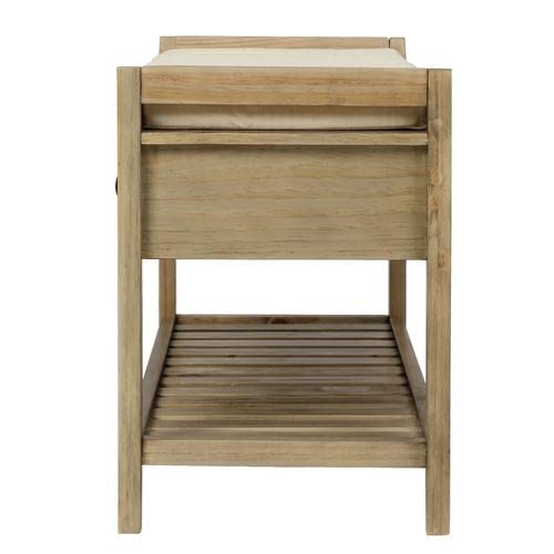 Wooden Shoe Storage Bench with 2 Drawers & Shelf - Gray Wash Entryway Organizer with Cushioned Seat - Perfect for Mudroom, Hallway & Closet Organization
