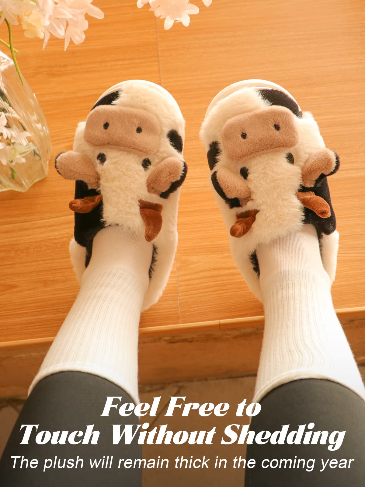 VRPQ Cow Slippers for Women & Men - Cartoon Animal House Slippers, Warm Winter Indoor/Outdoor Slides - Perfect for Home, Lounge, and Gift Giving