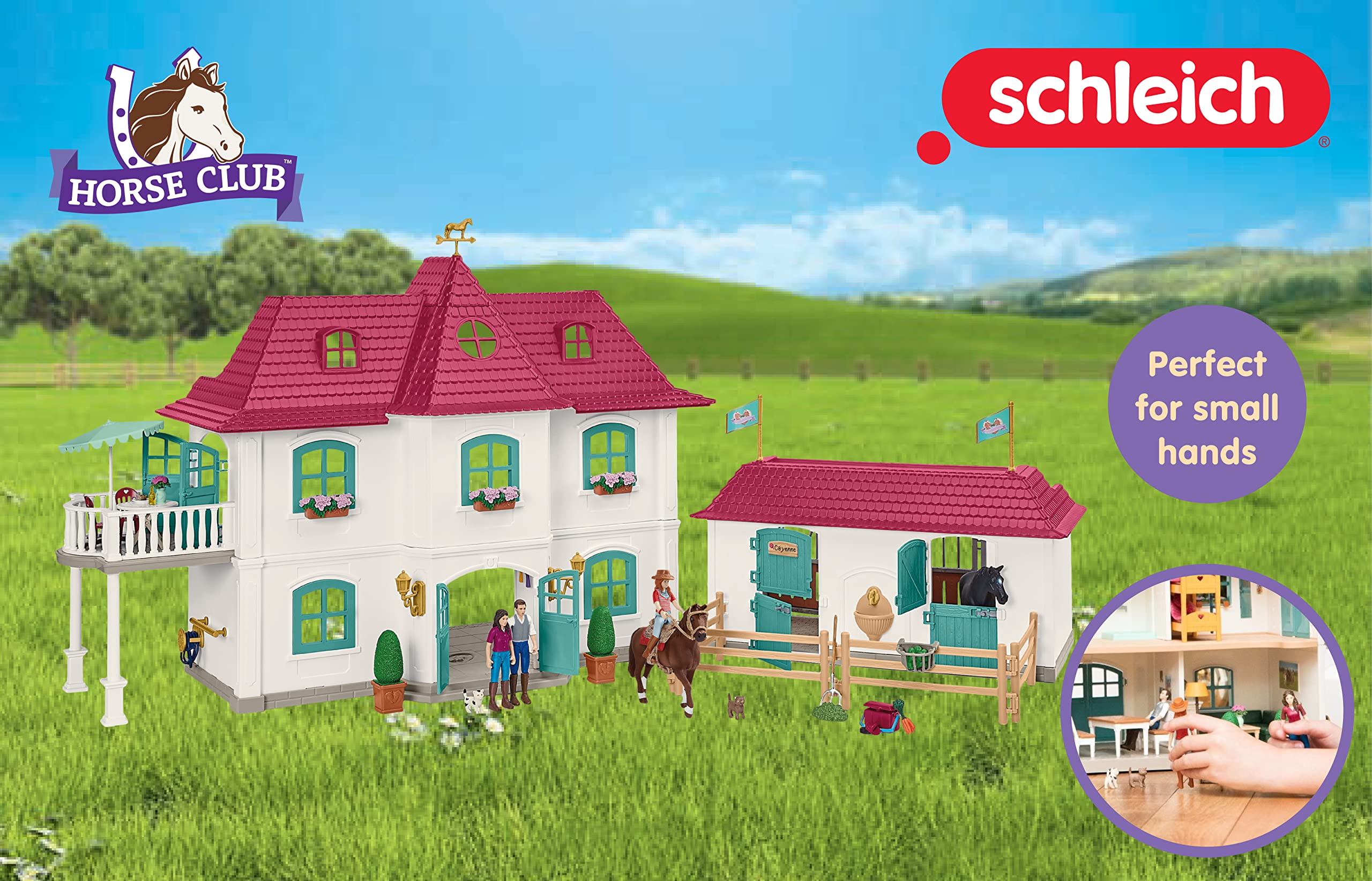 Schleich Horse Club 70-Piece Playset - Realistic Horse Toys for Kids Ages 5-12, Lakeside Country House & Stable - Perfect for Imaginative Play, Farm Adventures & Collectible Display