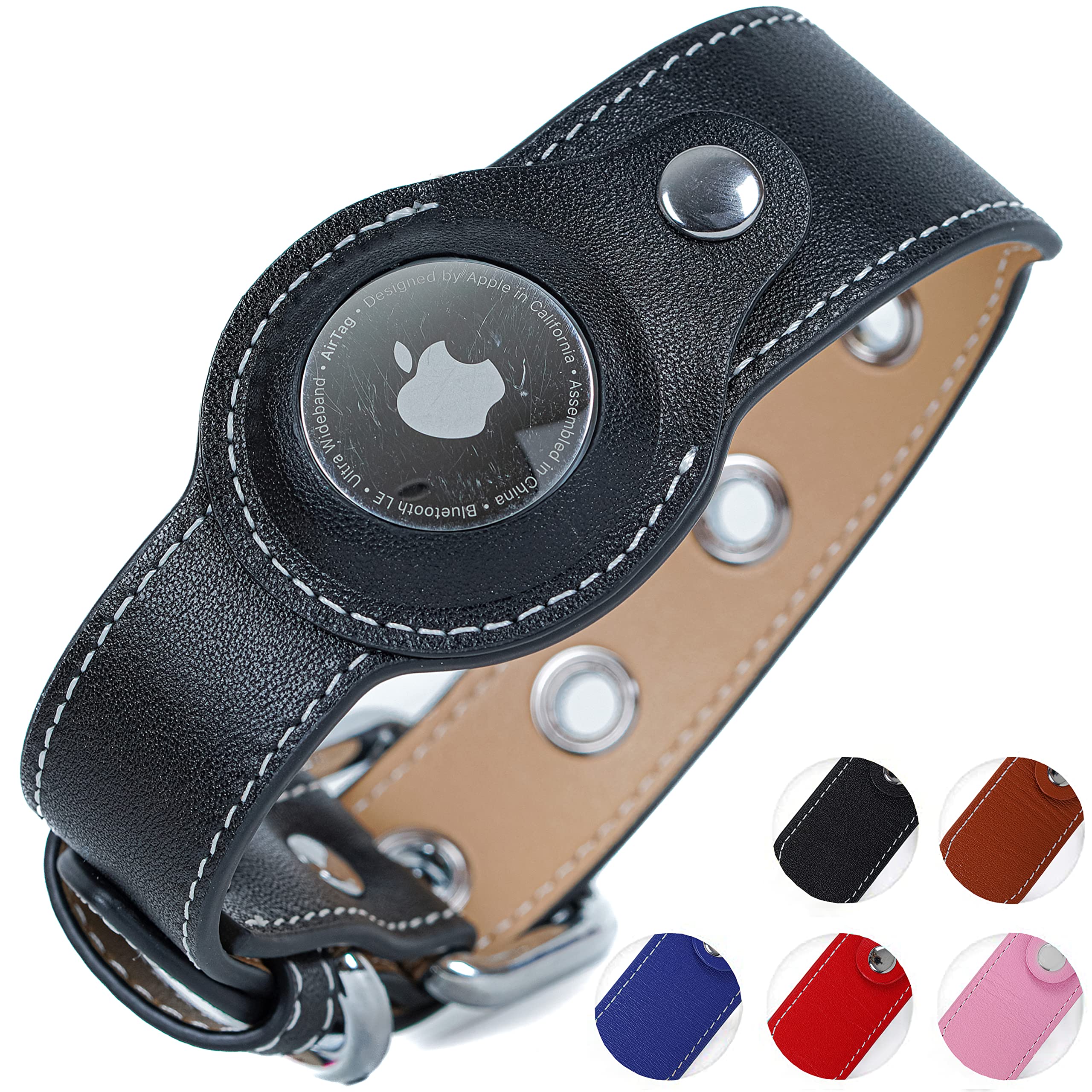 Premium Genuine Leather AirTag Collar for Dogs & Cats - Durable & Breathable Pet Collar with Real Leather - Adjustable AirTag Holder for Small, Medium & Large Dogs (Black, XS) - Perfect for Daily Walks, Hiking & Pet Safety Tracking
