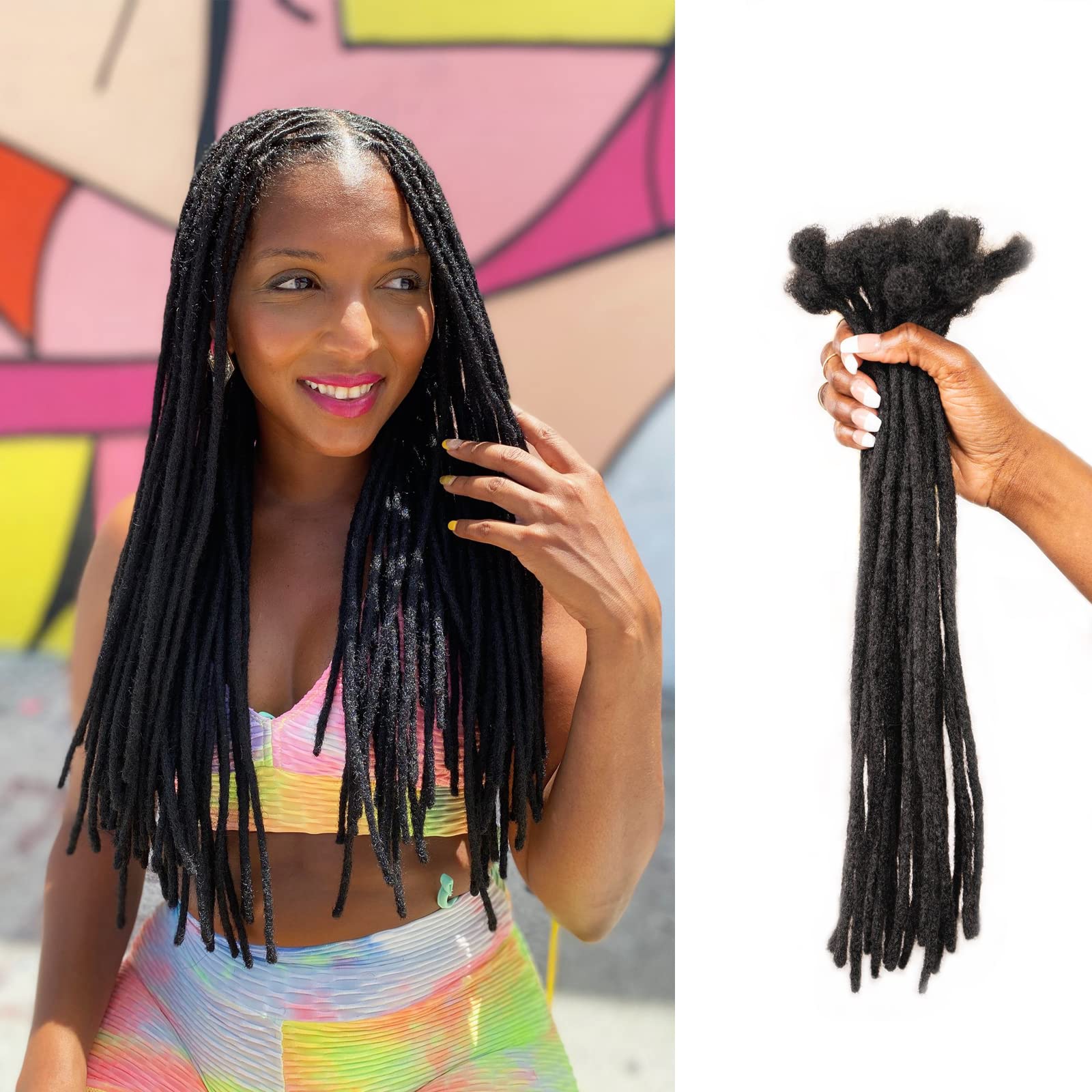 14 Inch Human Hair Loc Extensions - 60 Strands 0.4cm Full Handmade Permanent Dreadlocks - Soft Natural Black Dreads with Needle & Comb - Can Be Dyed/Bleached/Curled - Perfect for Protective Styles, Twist Outs & Natural Hair Care