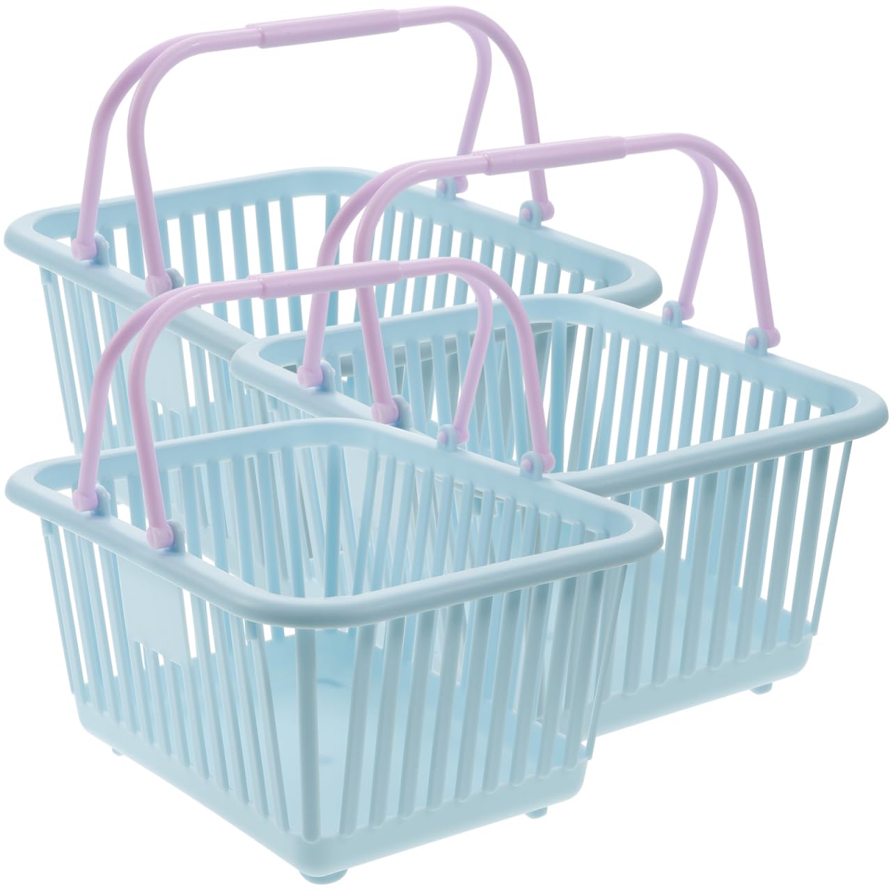 3-Piece Plastic Storage Baskets with Handles - Small Toy Organizer, Desktop Sundries Basket & Shopping Baskets in Sky Blue - Perfect for Kids' Room, Office Organization & Retail Displays