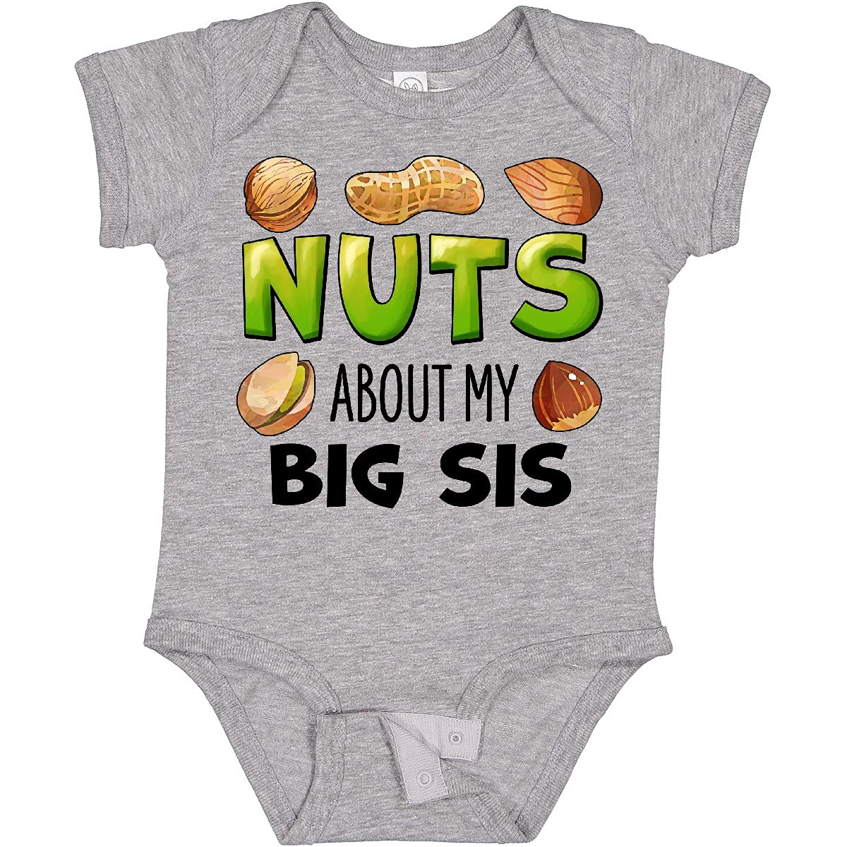 Inktastic 'Nuts About My Big Sis' Peanut Almond Pistachio Baby Bodysuit - Cute Sibling Matching Outfit for Family Photos & Special Occasions