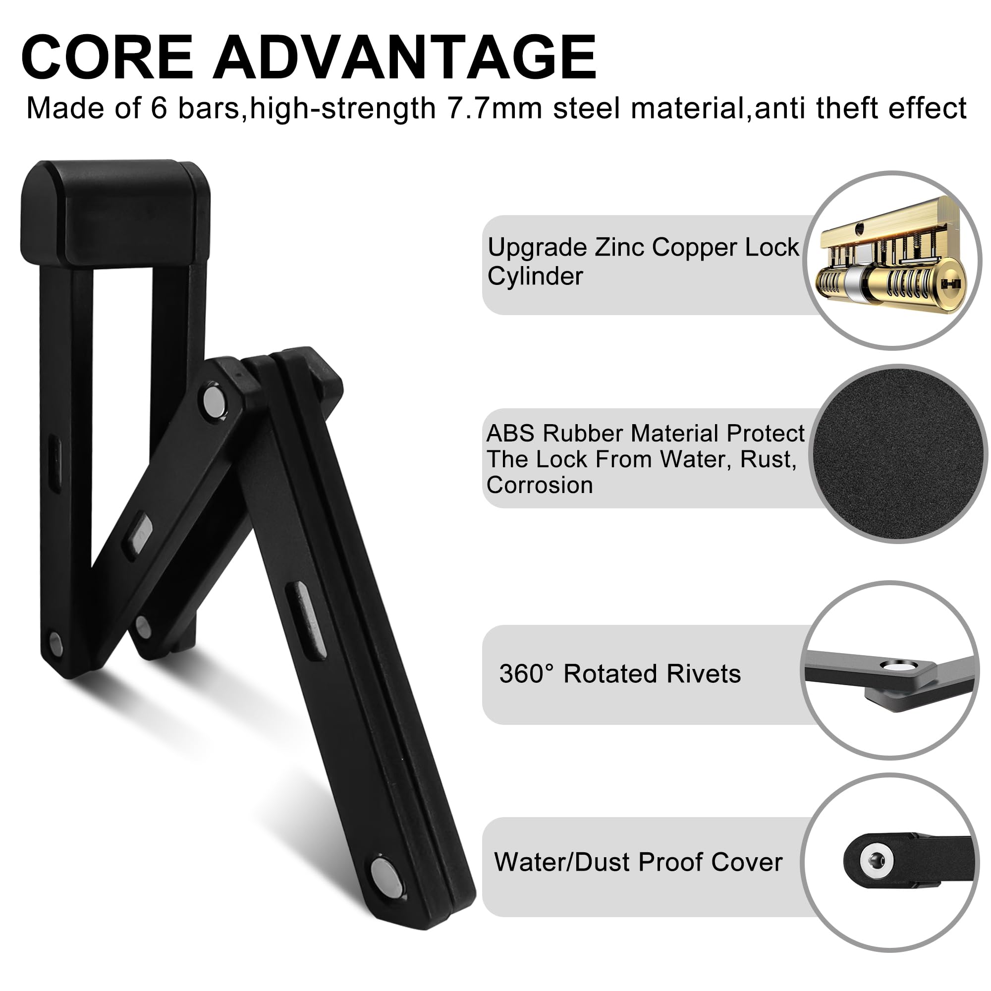 Heavy Duty Folding Bike Lock with Key - Compact High Security Foldable Bicycle Lock for Road Bikes, Mountain Bikes, Ebikes, Motorcycles & Electric Scooters - Perfect for Commuting, Travel & Outdoor Adventures