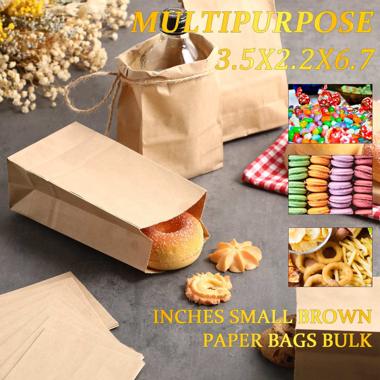 500 PCS Small Brown Kraft Paper Bags Bulk - 3.5
