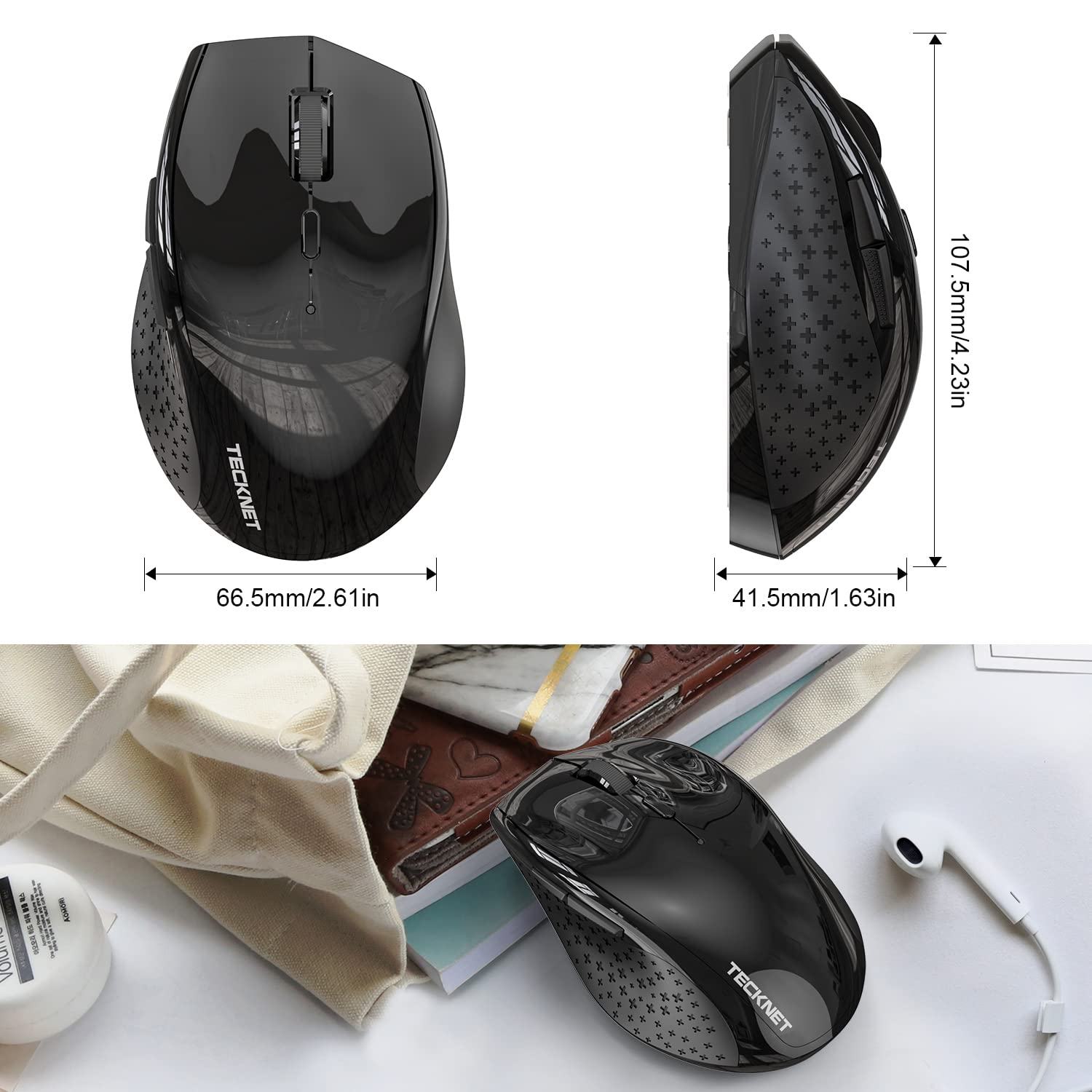 TECKNET 2.4G Wireless Mouse for Laptop & Computer - 3200 Adjustable DPI, Ergonomic Design, 6 Buttons, 30-Month Battery Life - Portable USB Optical Mouse for Office, Gaming & Travel