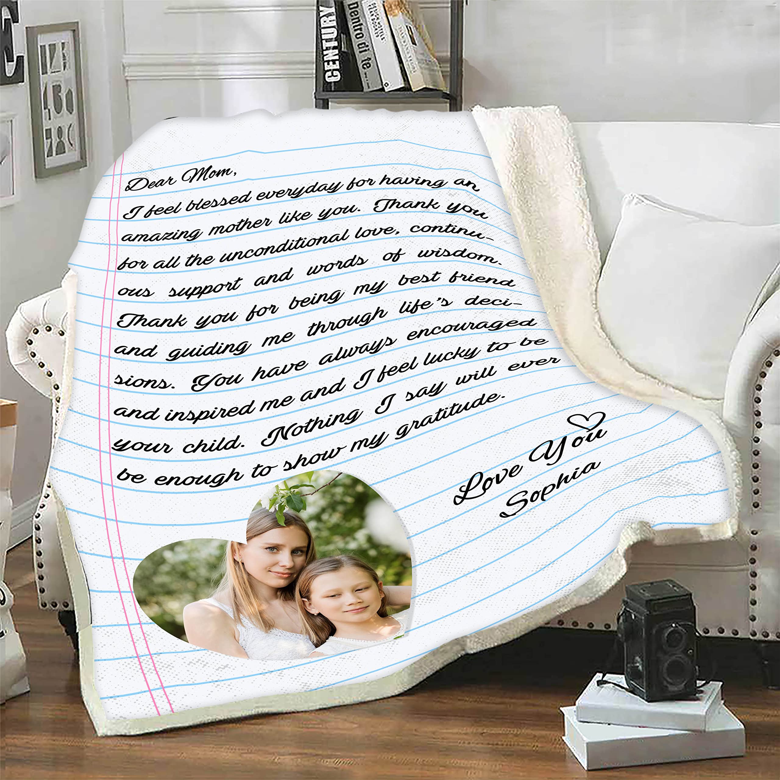Custom Photo Blanket for Mom - Personalized Gift from Daughter or Son - Soft & Lightweight Throw - Mother's Day, Birthday, Christmas Present - Made in USA - Perfect for Cozy Nights, Family Gatherings & Heartwarming Surprises