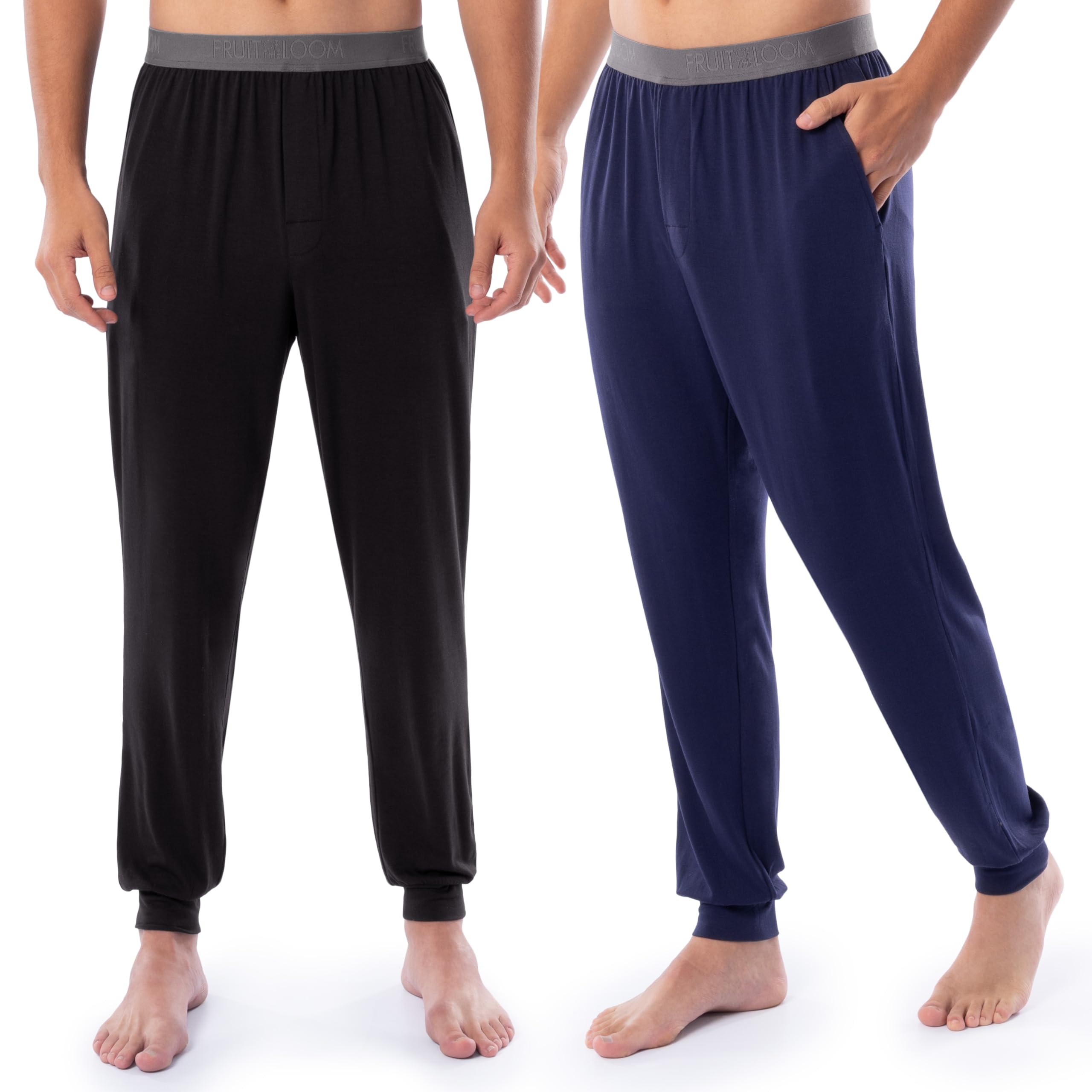Fruit of the Loom Men's 360 Stretch 2-Pack Jogger Pajama Pants - Soft Sleepwear Lounge Pants for Relaxing at Home & Nighttime Comfort