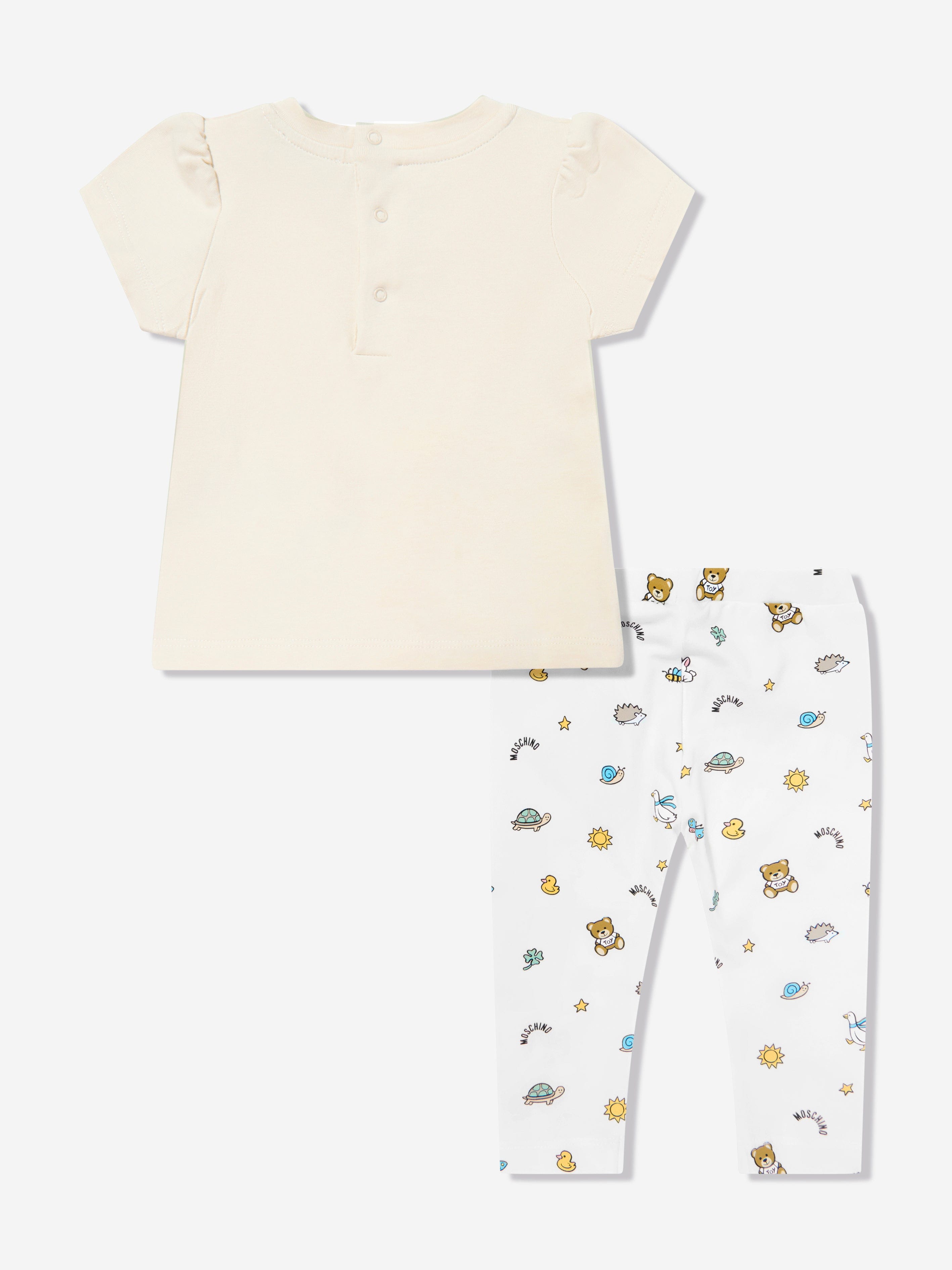 Adorable Baby Girls Teddy Bear Leggings Set - Soft Beige Cotton Outfit for Toddlers | Perfect for Playtime, Photo Shoots & Casual Wear