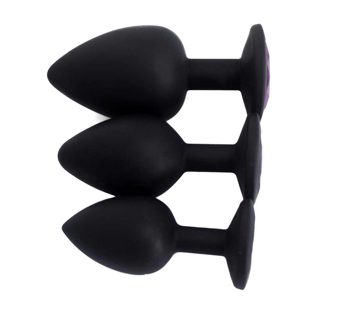 3PCS Silicone Jeweled Anal Trainer Plugs Set - Beginner Friendly Anal Sex Toys for Men, Women & Couples | Black | Perfect for Sensual Play, Intimacy & Exploration