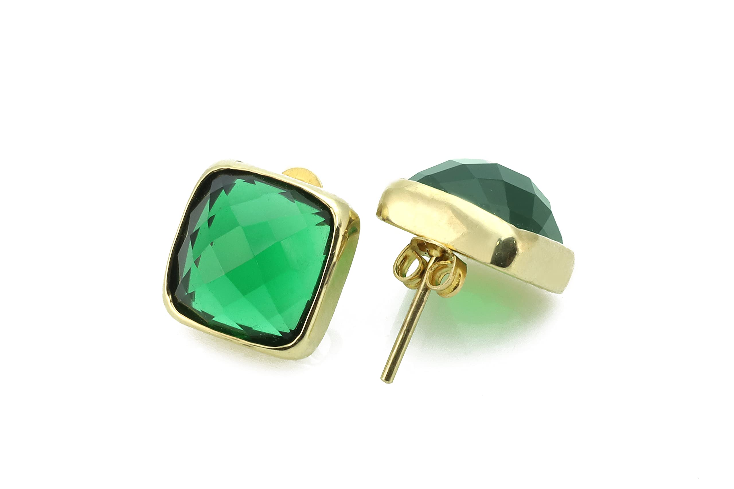 Square Emerald Earrings - 18k Gold Bezel Stud Earrings - May Birthstone Jewelry - Solid Gold Minimalist Post Earrings for Women - Perfect for Gifts, Weddings & Everyday Elegance