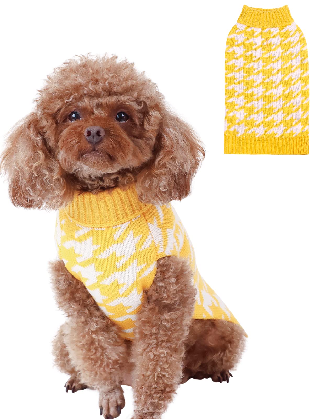 CuteBone Houndstooth Turtleneck Dog Sweater - Warm Winter Pullover for Small Dogs & Cats (Medium Size) | Cozy Pet Clothes for Indoor & Outdoor Activities