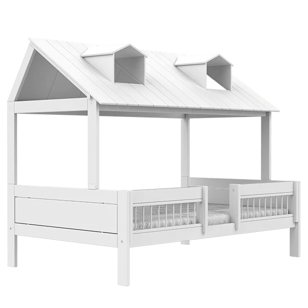 House Bed 120x200 cm - Modern Wooden Kids Bed Frame with Safety Rails - Perfect for Beach House, Nursery, or Playroom Decor