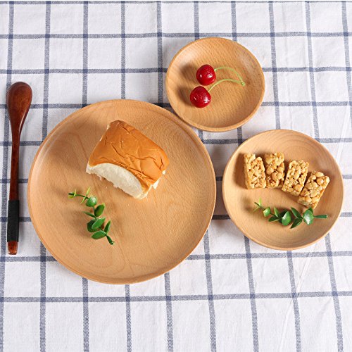 Myuilor Acacia Wood Dinner Plates Set of 3 - 6/8/10 Inch Round Wooden Plates for Dining, Snacks & Appetizers - Handcrafted, Lightweight & Easy Clean - Perfect for Restaurants, Picnics & Home Decor
