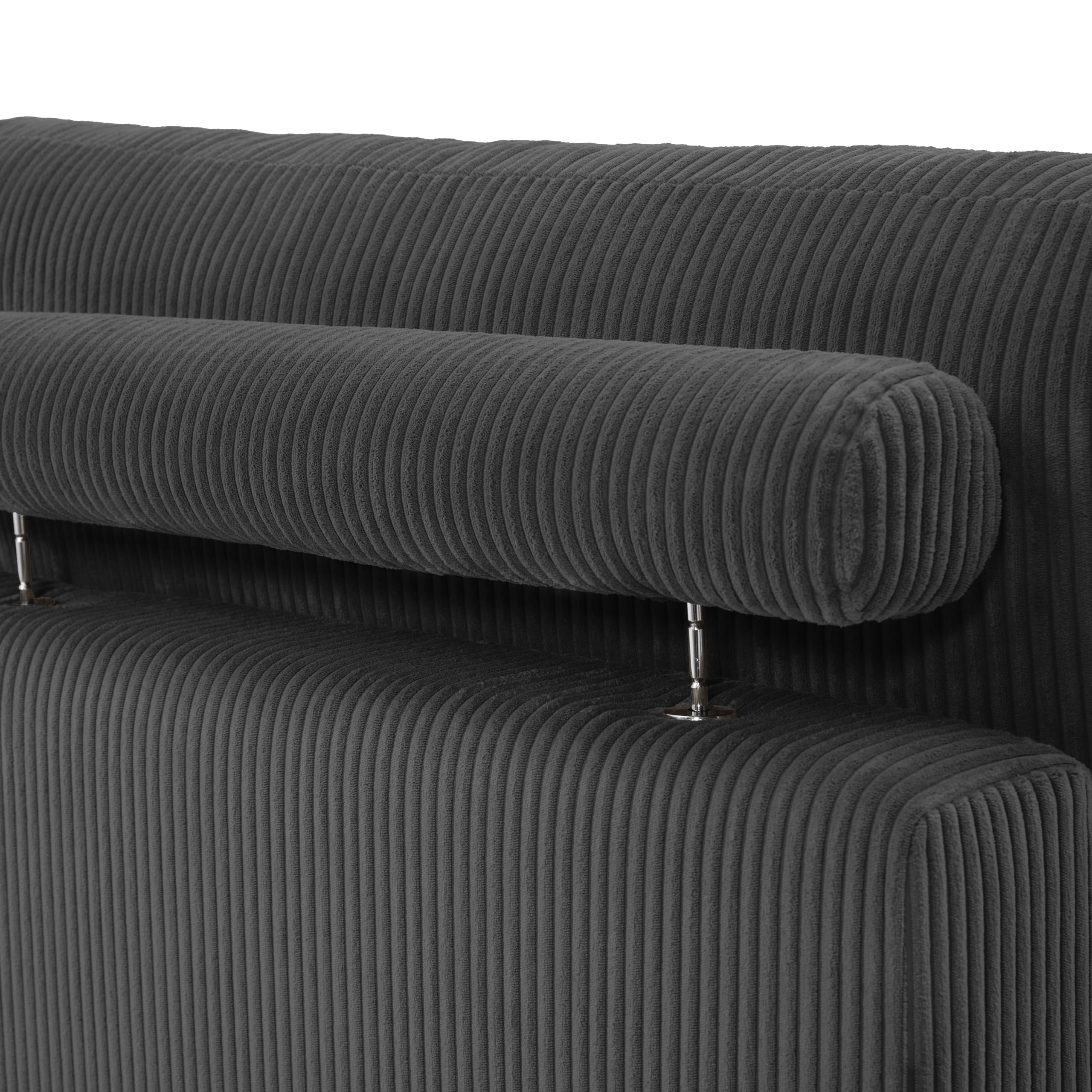 Oversized Corduroy Chaise Lounge Chair with Armrest & Throw Pillows - 2-Seater Grey Sofa for Bedroom, Living Room | Perfect for Relaxing, Reading & Lounging