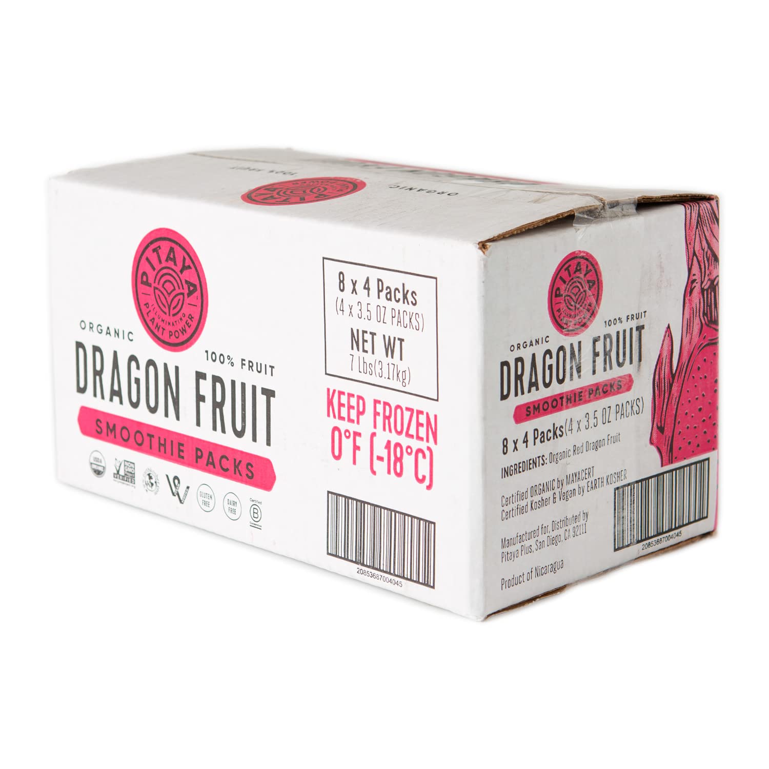 Organic Dragon Fruit Smoothie Packs - Pitaya Foods Frozen Fruit Puree, No Sugar Added, Non-GMO, Rich in Fiber, Magnesium & Vitamin C, 14oz (8-Pack) | Perfect for Smoothies, Yogurt Bowls & Healthy Snacks