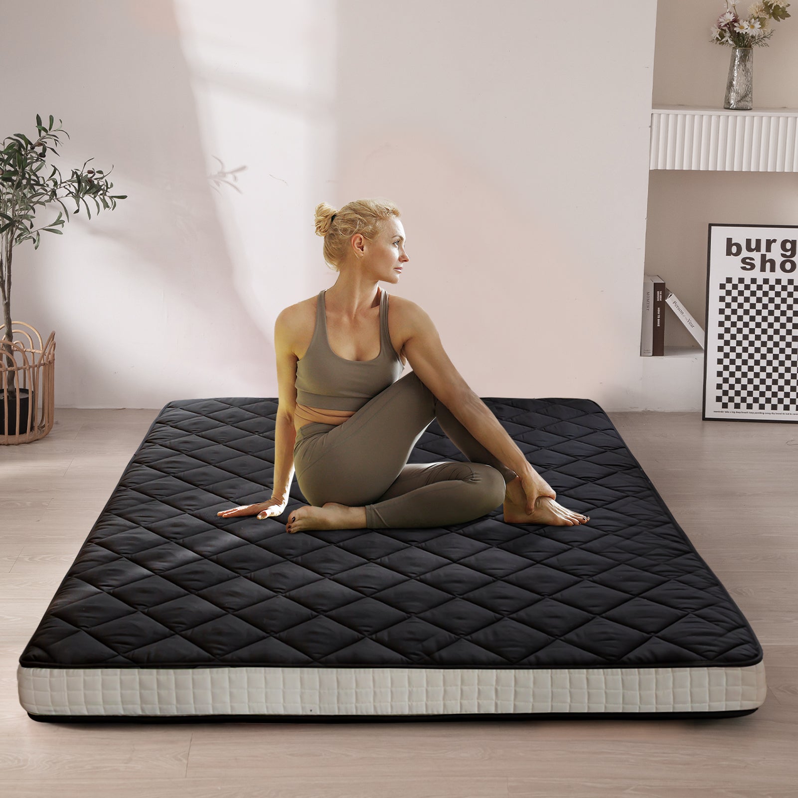 MAXYOYO 6-Inch Extra Thick Floor Futon Mattress - Diamond Quilting Design, Black - Perfect for Guest Beds, Dorm Rooms, Camping & Small Spaces