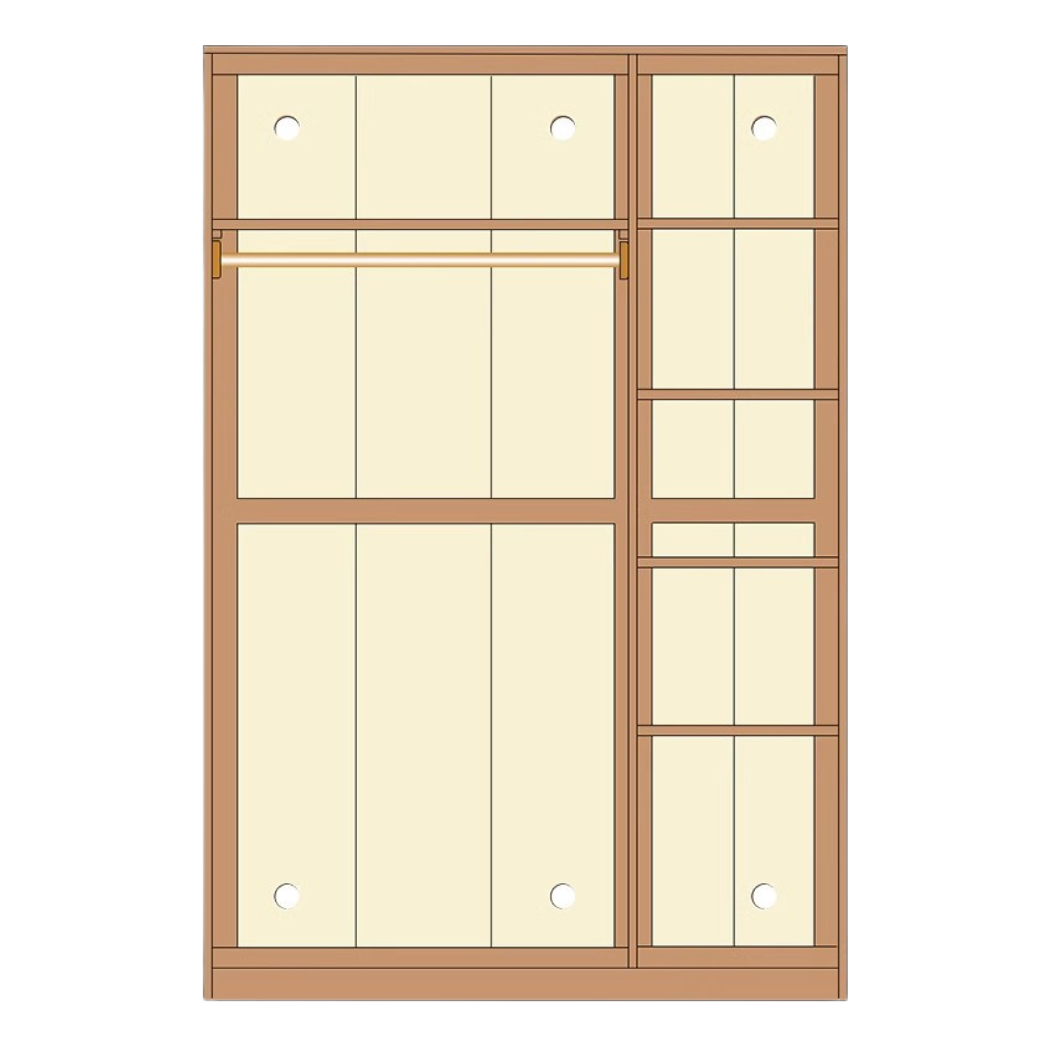 46.5x19.7x78.7 inch / 118x50x200сm / Natural Wood Color / three door wardrobe stacked style