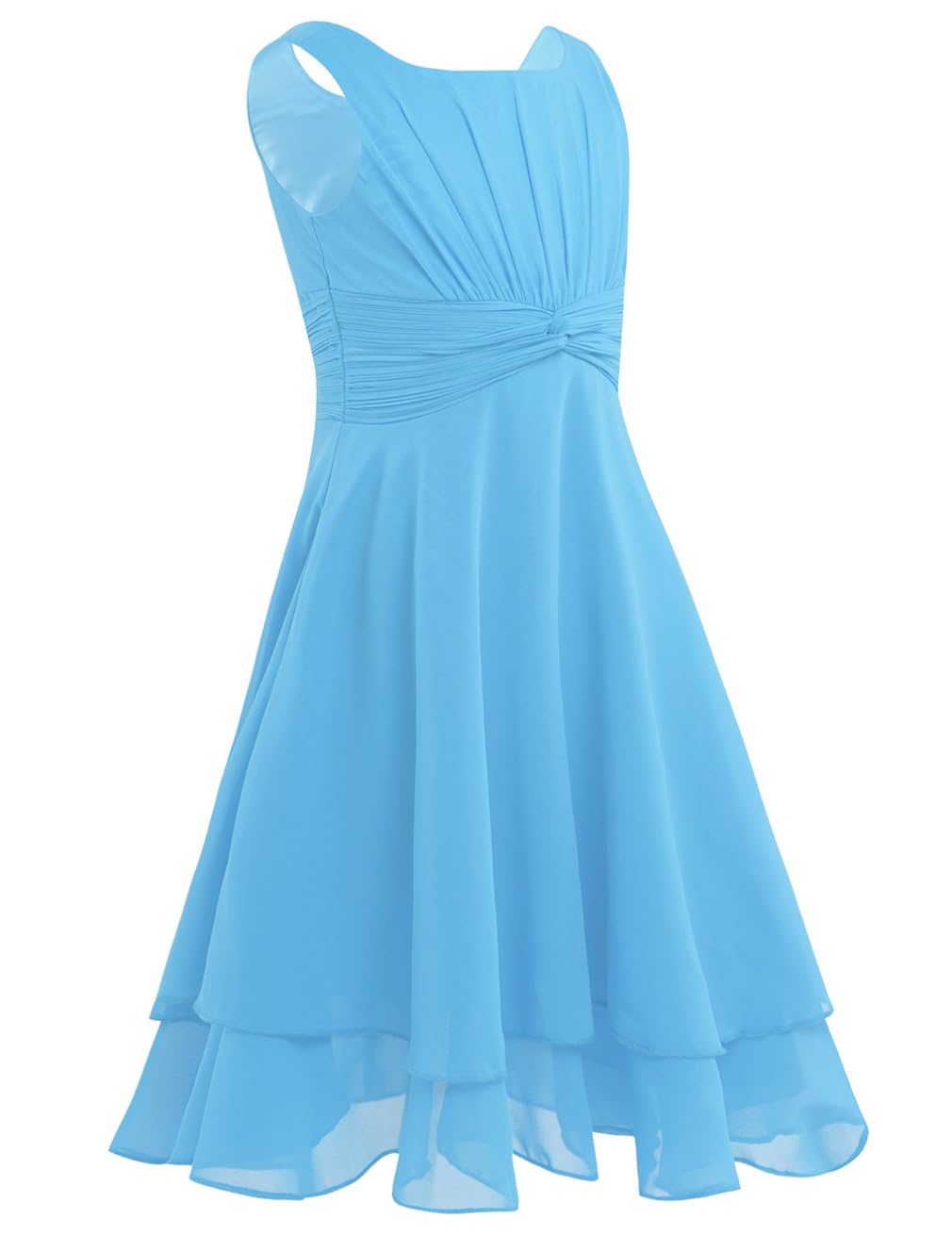 Moily Little Big Girls Knotted Waist Chiffon Pleated Flower Dress - Elegant Princess Ball Gown for Formal Events, Birthday Parties & Special Occasions