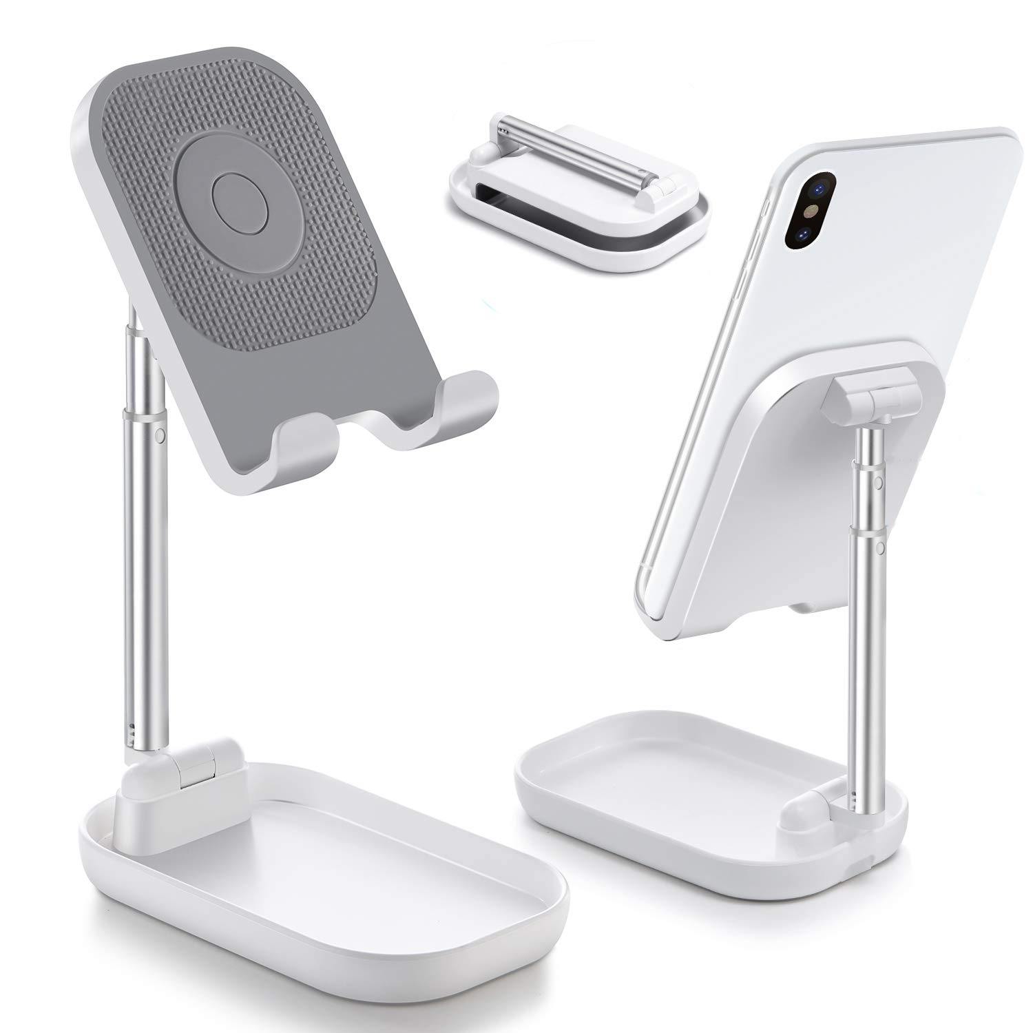 Adjustable Cell Phone Stand for Desk - Foldable Phone & Tablet Holder Compatible with iPhone 13/12/11 Pro/Xs Max/Xr/X/8 & Samsung Galaxy All Smartphones - Perfect for Office, Home, Video Calls & Hands-Free Viewing