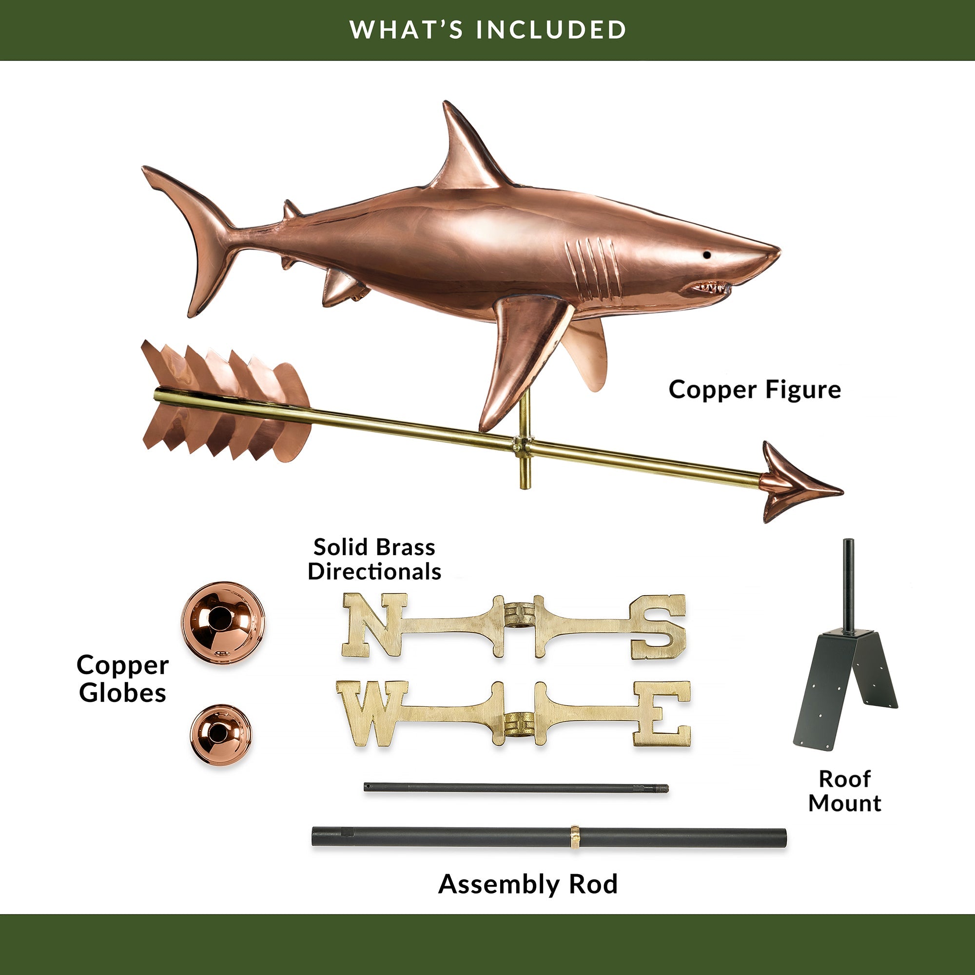Shark with Arrow Weathervane - Decorative Metal Roof Ornament for Outdoor Garden & Yard - Perfect for Beach Houses, Coastal Decor, and Nautical Themes
