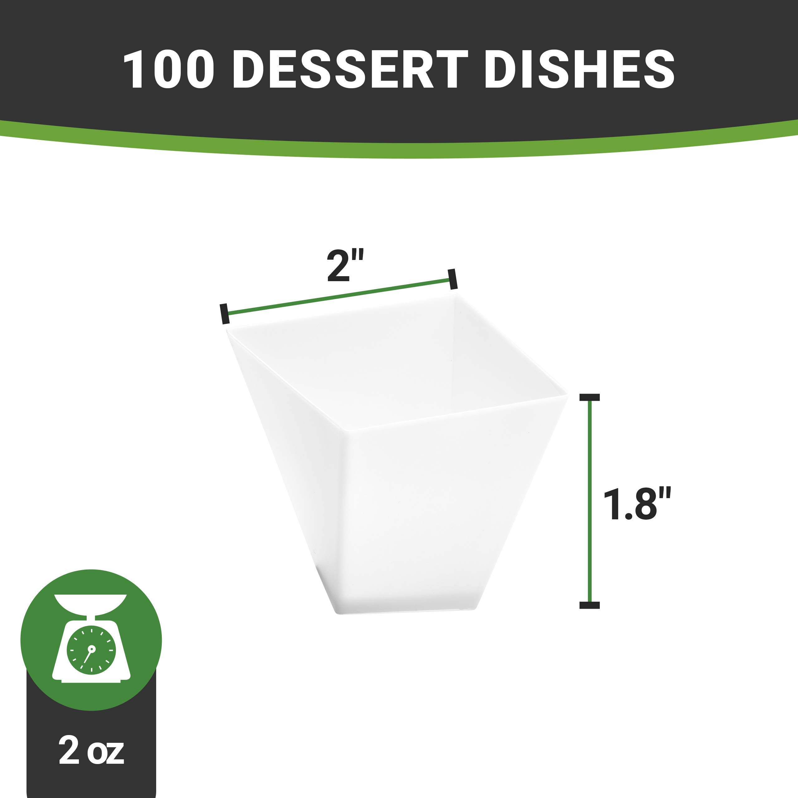 Restaurantware 2 Oz Disposable Dessert Cups - 100-Pack Durable White Plastic Mini Serving Dishes for Parties, Weddings & Catering | Perfect for Drinks, Desserts, Samples & Appetizers