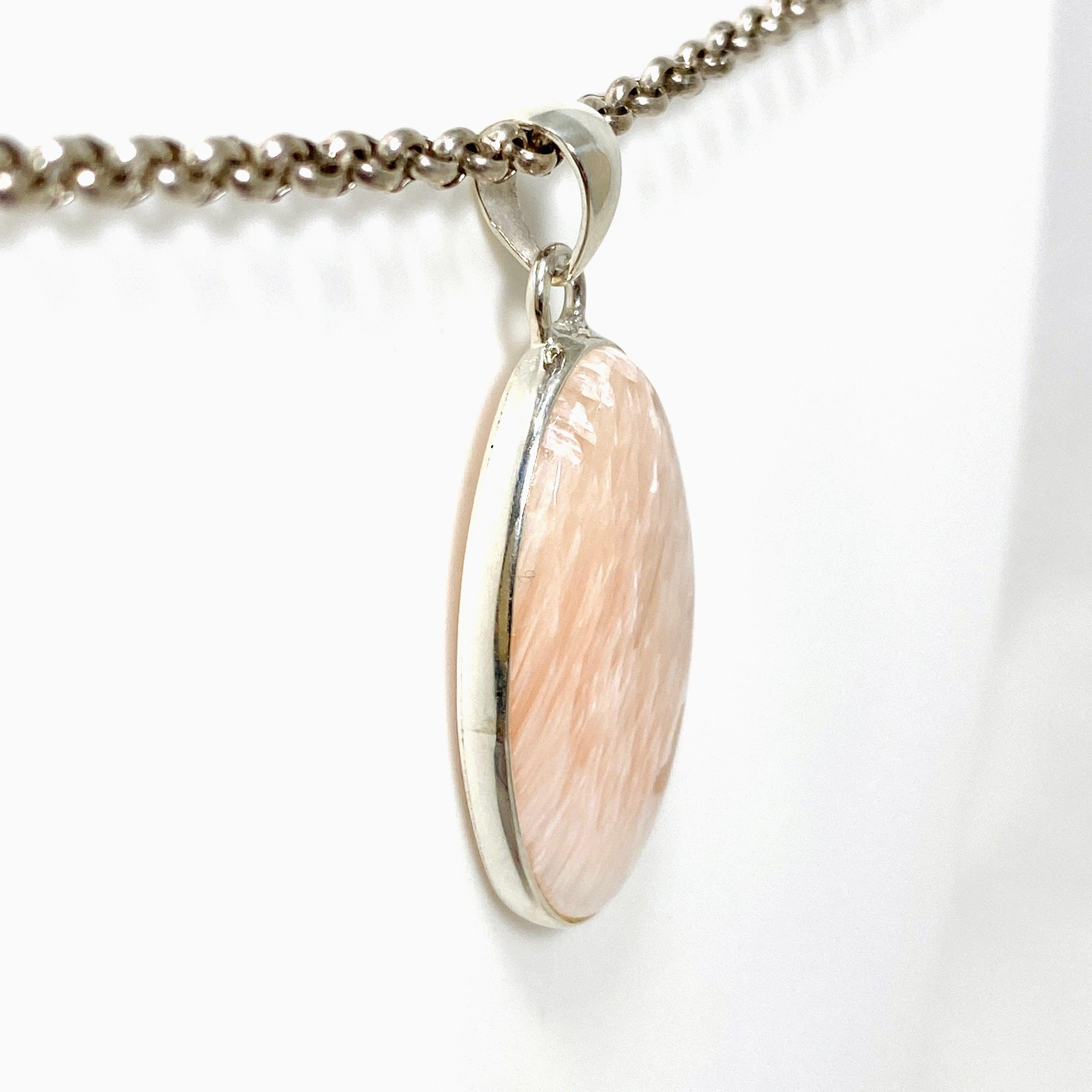 Natural Peach Scolecite Oval Pendant Necklace - Healing Crystal Jewelry for Women - Perfect for Meditation, Energy Balancing & Spiritual Gifts