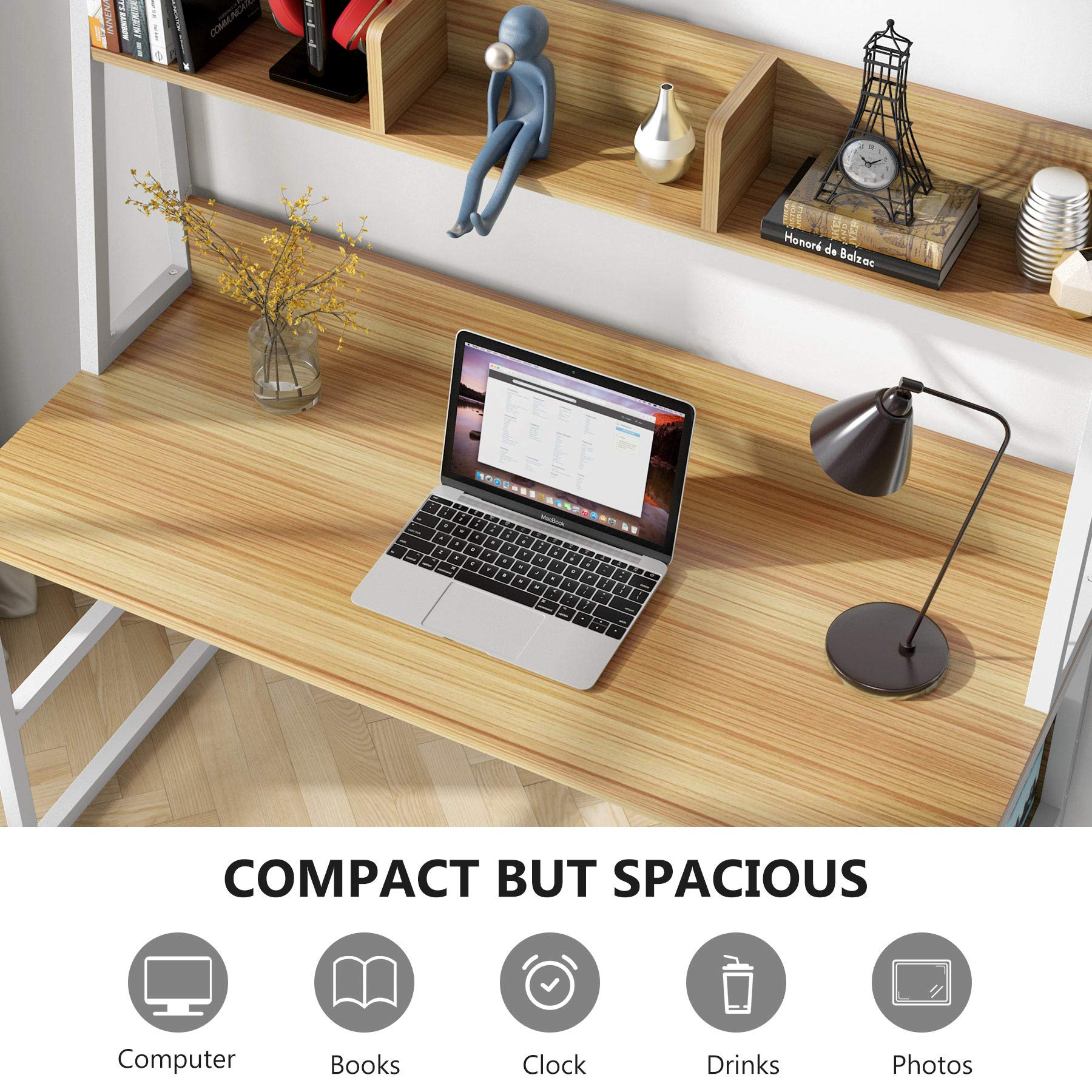 Tribesigns 47 Inch Modern Computer Desk with Hutch and Bookshelf - Light Walnut Home Office Desk for Study, Writing & Work | Perfect for Small Spaces, Remote Work & Student Dorm Rooms