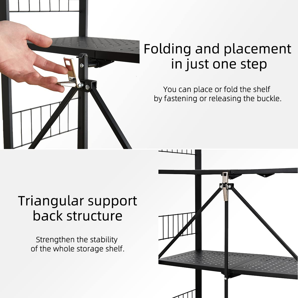 5-Tier Metal Folding Storage Shelves with Wheels - Heavy Duty Collapsible Shelving Unit for Garage, Kitchen, Pantry & Closet Organization - No Assembly Rolling Shelf Rack