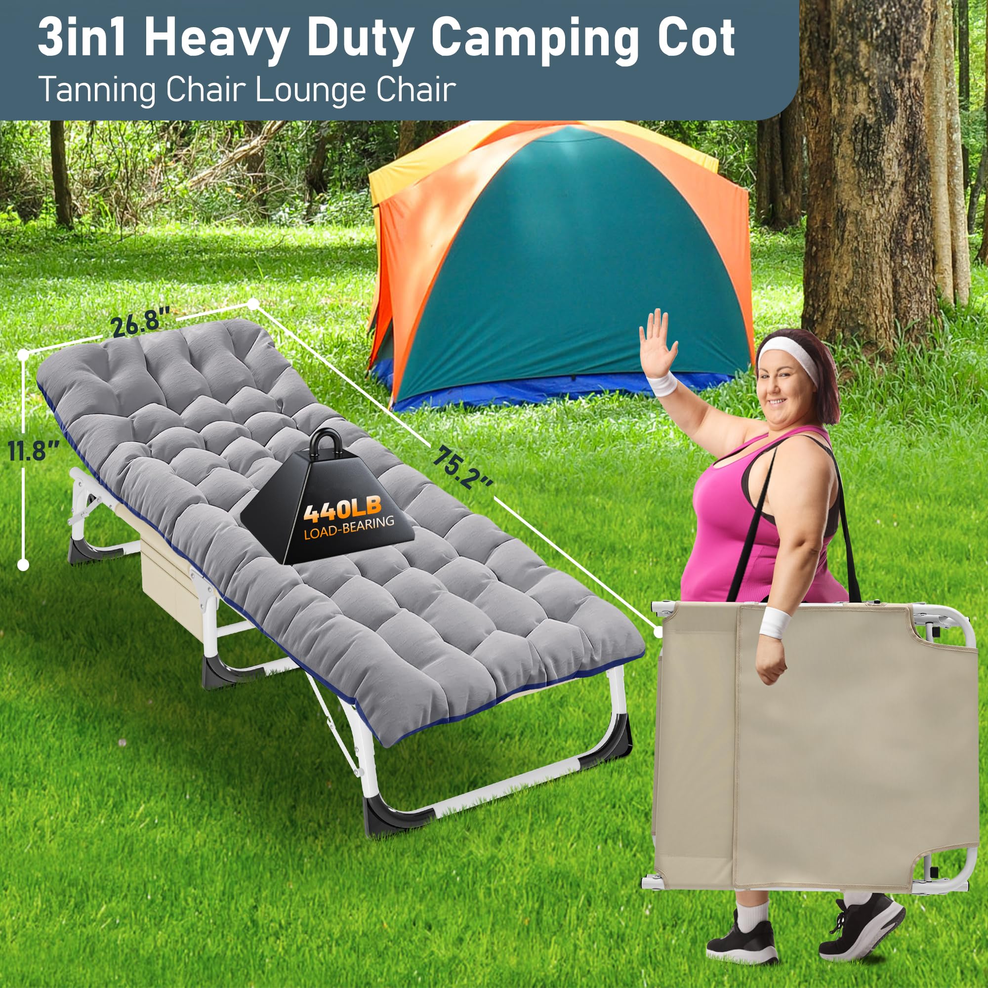 DoCred Heavy Duty Tanning Chair with Face Hole - Adjustable 5-Position Folding Chaise Lounge for Outdoor, Beach, Pool & Camping | Portable Sunbathing Chair for Backyard, Lawn & Travel | Perfect for Relaxing, Tanning & Lounging