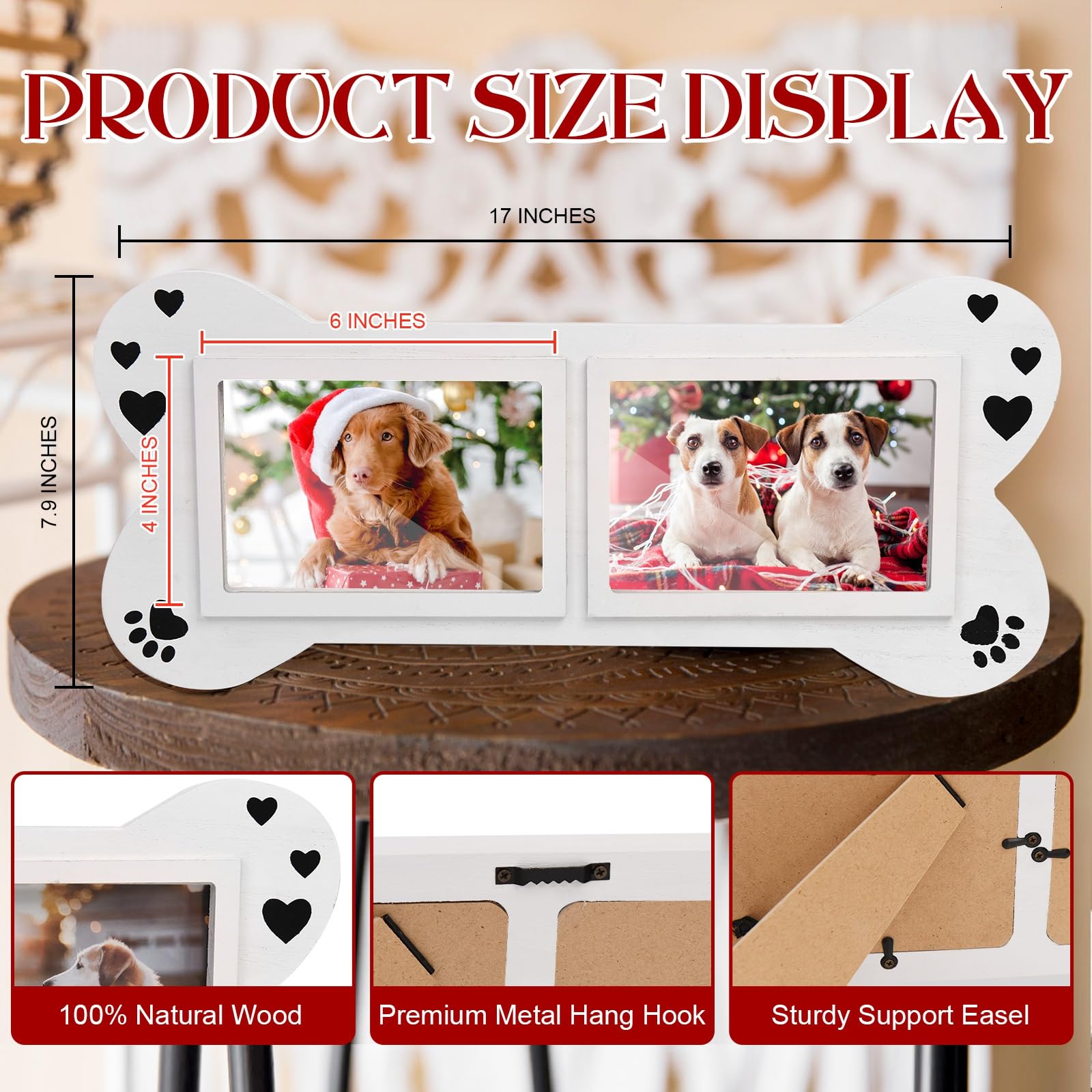 Timoo 4x6 Wooden Dog Picture Frame - Double Collage Photo Display for Pet Lovers | Perfect Christmas Gift for Dog Moms & Women | Elegant White Home Decor | Ideal for Living Room, Bedroom or Office Display
