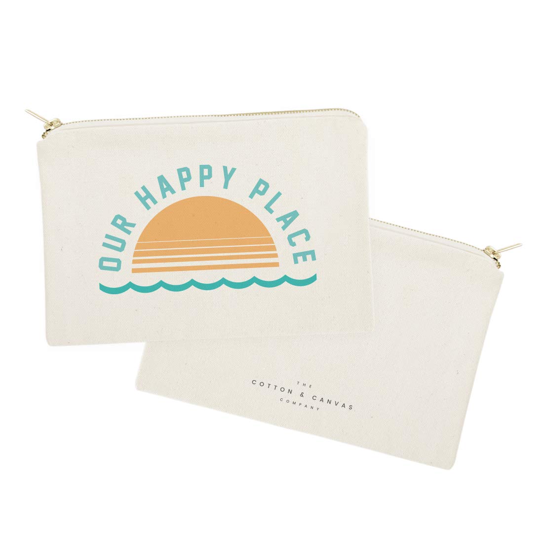 The Cotton & Canvas Co. Happy Place Summer Beach Cosmetic Bag - Waterproof Travel Makeup Pouch for Women, Perfect for Vacation, Pool & Gym Essentials Organization