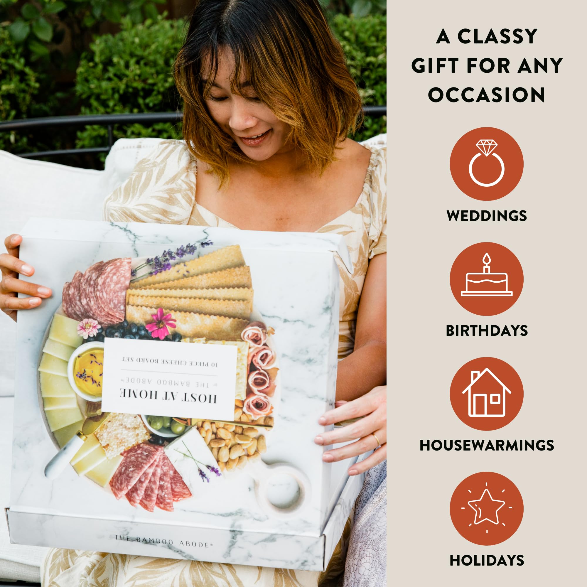 Premium White Wood Charcuterie Board Gift Set - Elegant Cheese & Charcuterie Serving Tray with Knives - Perfect Housewarming, Wedding, Bridal Shower & Mother's Day Gifts - Ideal for Entertaining, Dinner Parties & Holiday Gatherings