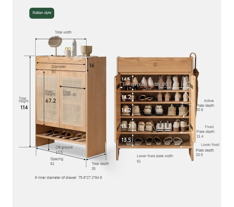 Solid Oak Wood Shoe Storage Cabinet - Modern Nordic Style with Rock Slab Design - Perfect for Entryway, Bedroom, or Closet Organization