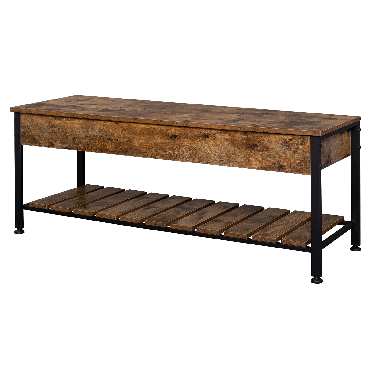Tesmula Industrial Storage Bench with Lift Top - Rustic Brown Metal Frame Entryway Shoe Bench for Hallway, Living Room & Dining Room - Perfect for Home Organization & Small Space Storage