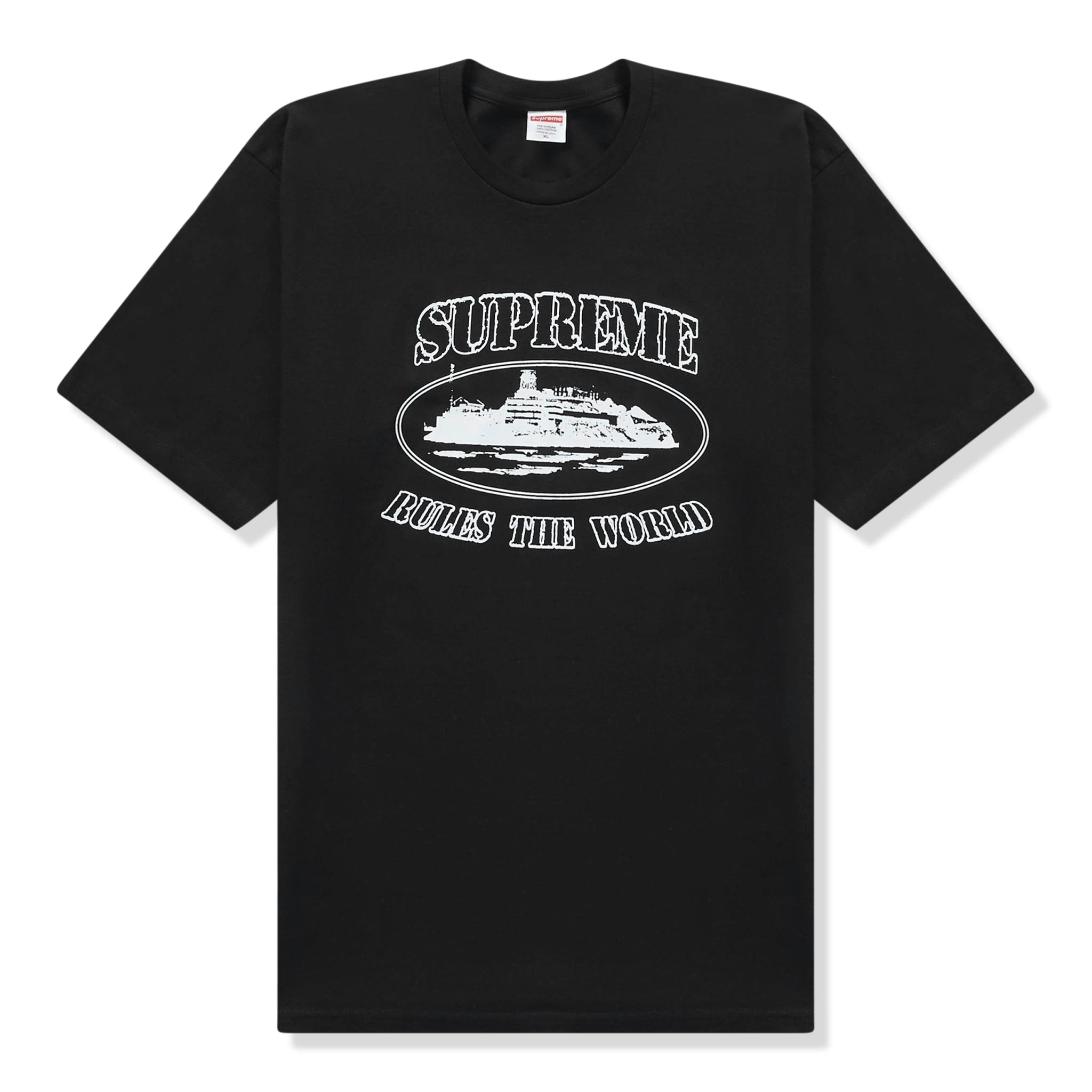 Supreme x Corteiz Rules The World Black Cotton T-Shirt for Men - Streetwear Fashion, Hip Hop Style, Urban Outfits for Casual Wear & Concert Events