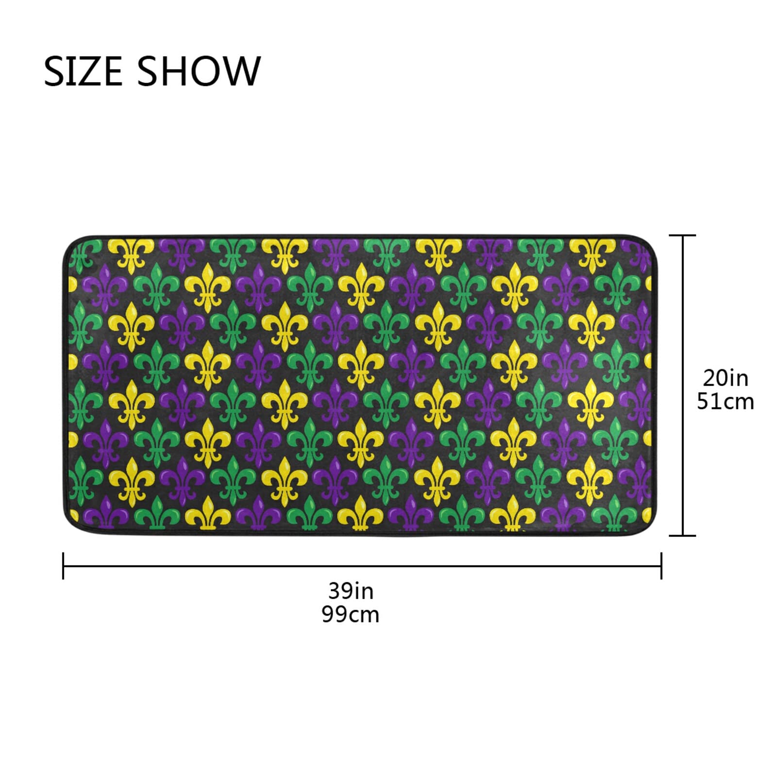 Ollabaky Mardi Gras Fleur de Lis Anti-Fatigue Kitchen Rug - Washable Non-Slip Cushioned Floor Mat for Standing Comfort (39