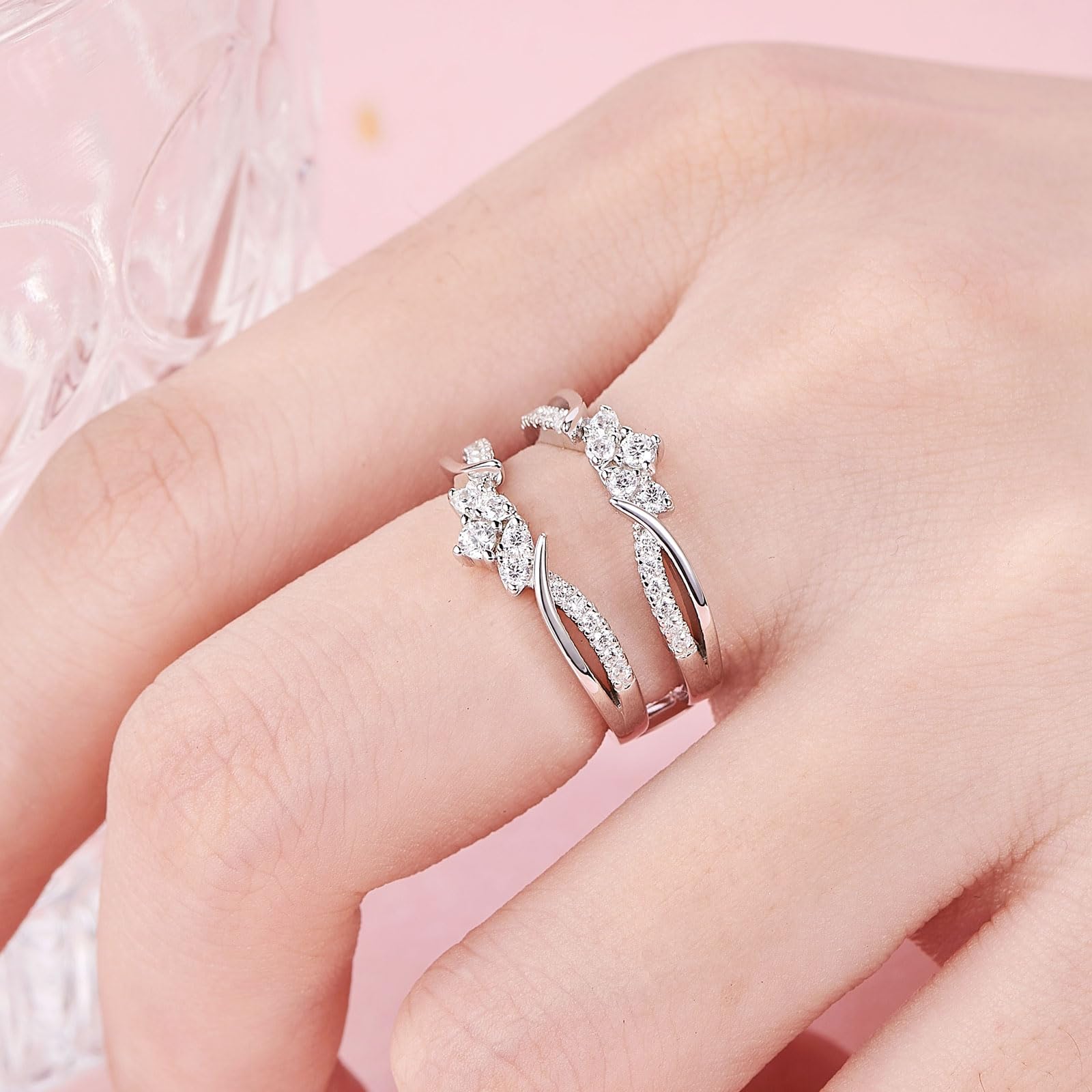 SHELOVES Rose Gold Plated Ring Guard Enhancer for Engagement Rings - AAAAA Cubic Zirconia 925 Sterling Silver Size 5-12 - Perfect Wedding Band Stacking Ring & Bridal Jewelry Gift