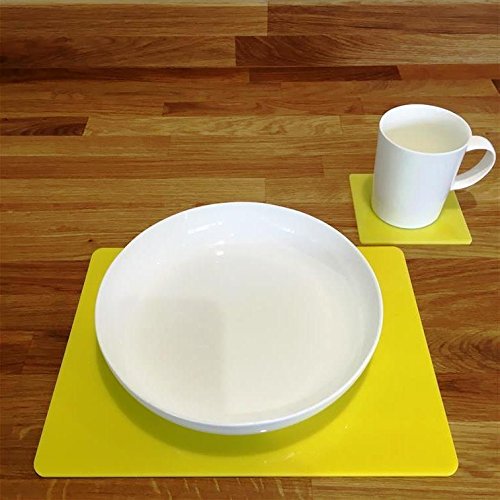 Premium Rectangular Placemat and Square Coaster Set - 8-Piece Dining Table Decor in Sunny Yellow - Perfect for Kitchen, Dining Room, and Party Settings