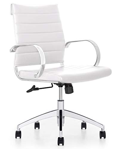 GM Seating Ribbed Mid-Back Office Chair with Chrome Frame - Ergonomic Task Chair for Home Office, Conference Room & Workspace (White & Chrome) - Perfect for Long Hours of Computer Work & Professional Meetings